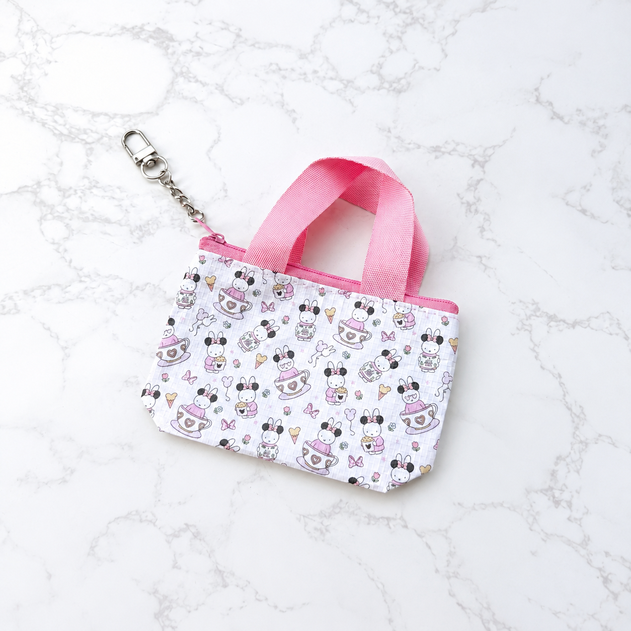Pink Bunny at Magical Park Mini Zipper Bag Keychain