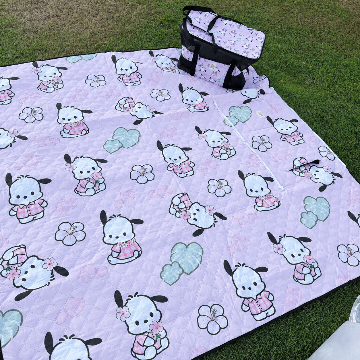 *Pink Dog Flower Design Print Picnic Mat Blanket  with Carrying Straps By Shop Haven Mae