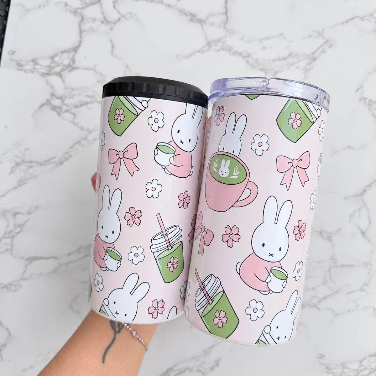 *Bunny x Matcha Pink 4in1 Cups Insulated Tumbler Resi Resins Cups