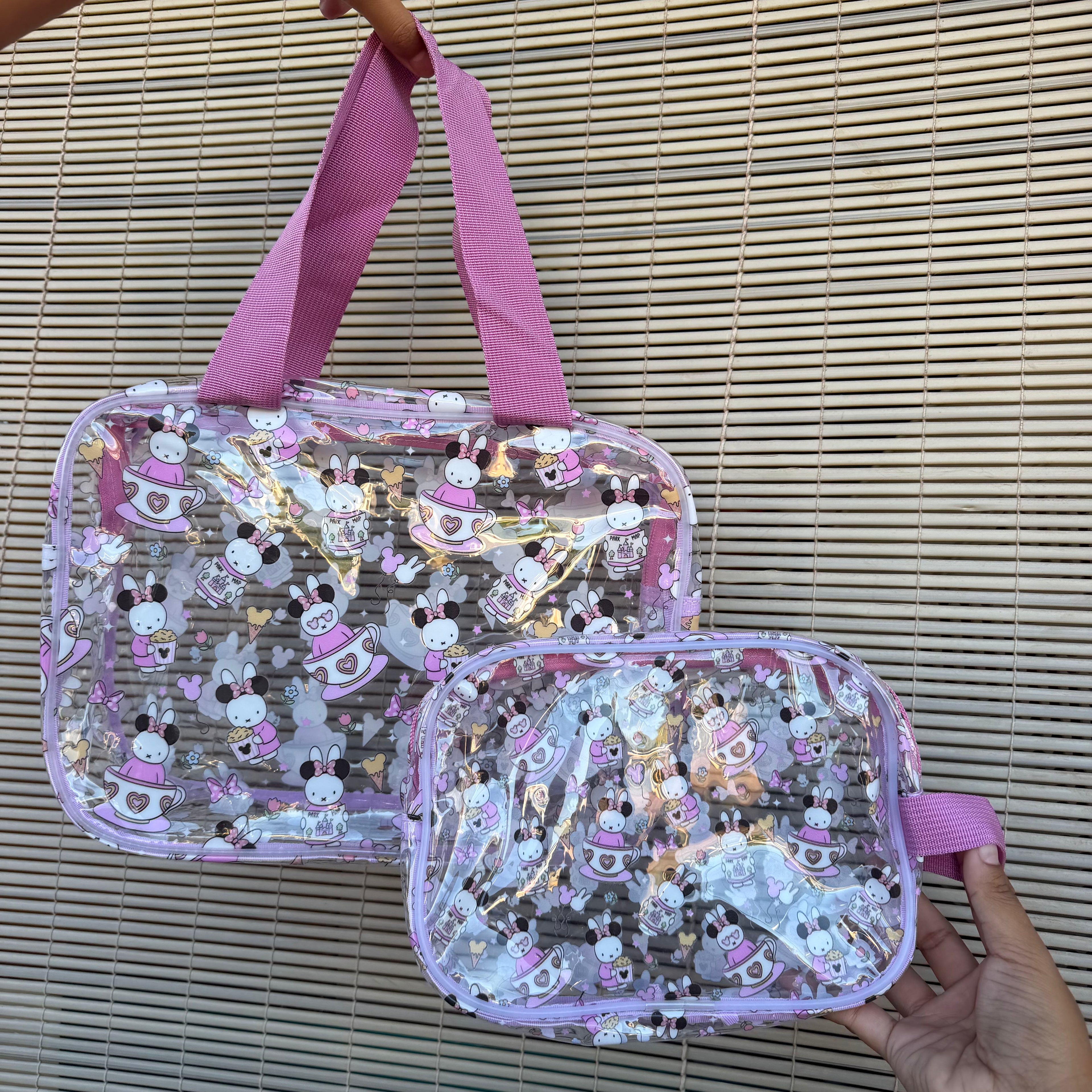 Pink Bunny at Magical Park Small/Large Clear Bags