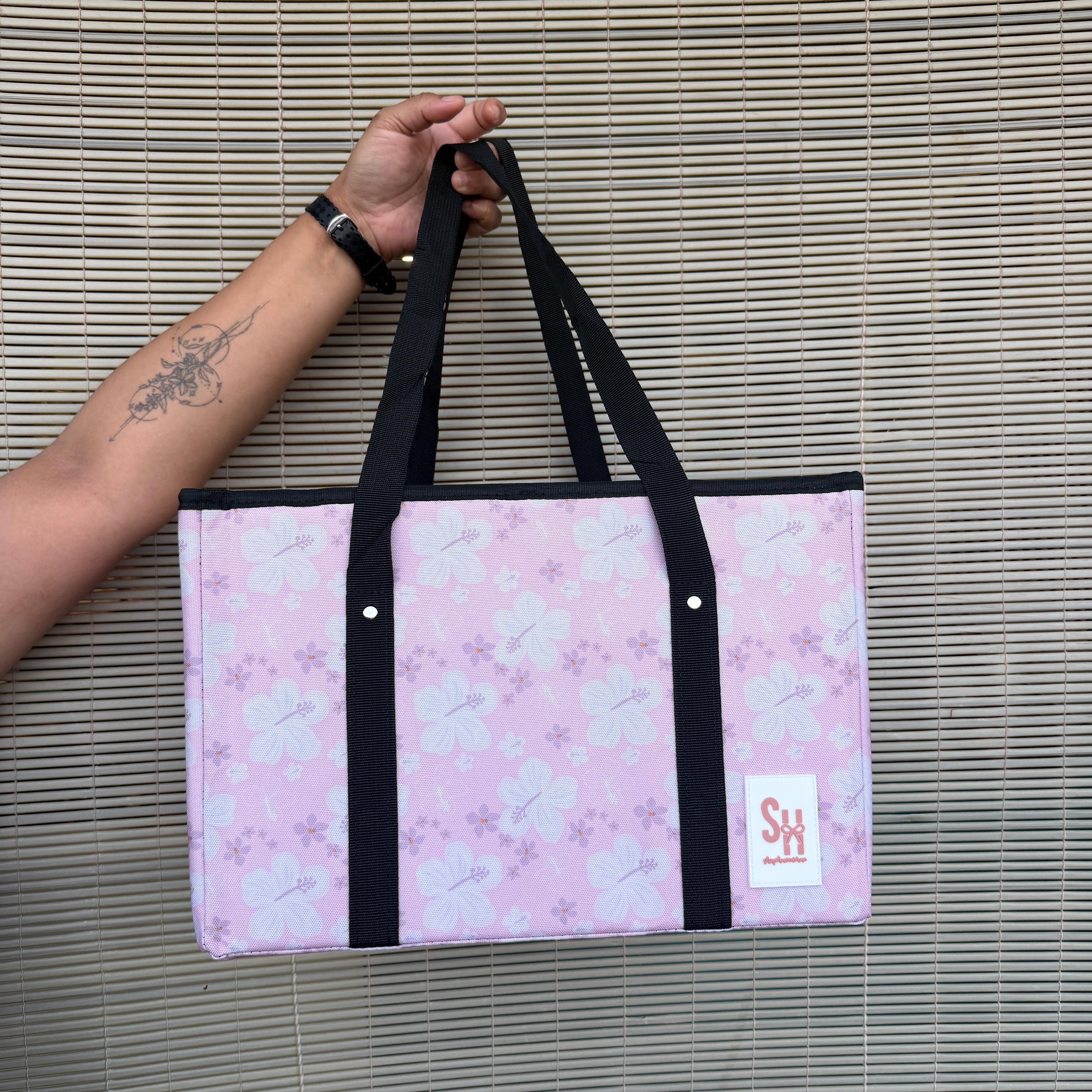Mandini Made x Mini Market Collective Pink Pua Daydream Box Bag with Sturdy Base By Shop Haven Mae