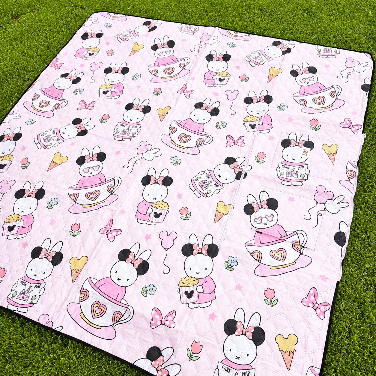 Pink Bunny at Magical Park 7"x7" Foldable Picnic Mat