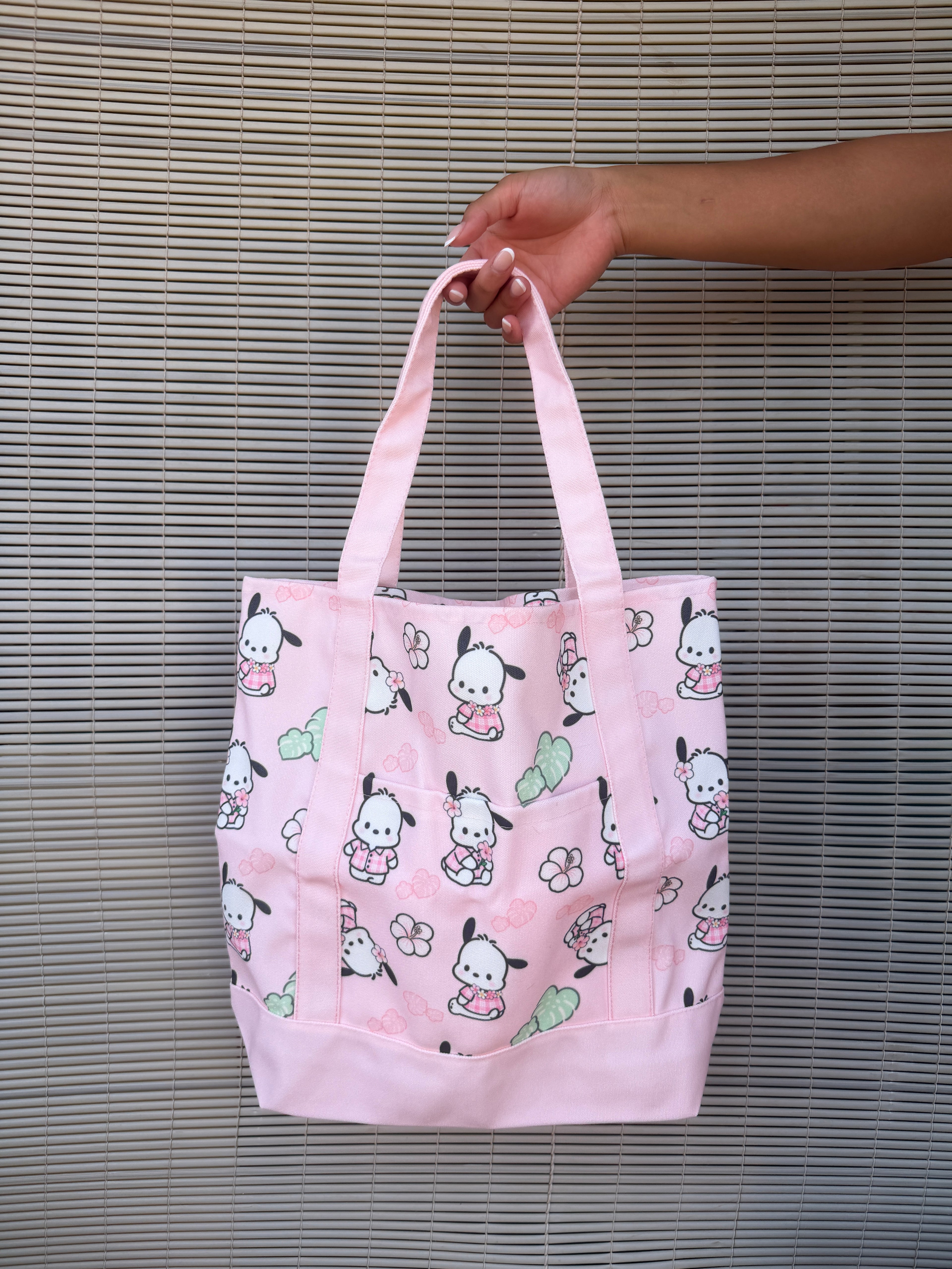 *Pink Dog Flower Canvas Tote Bag Shop Haven Mae