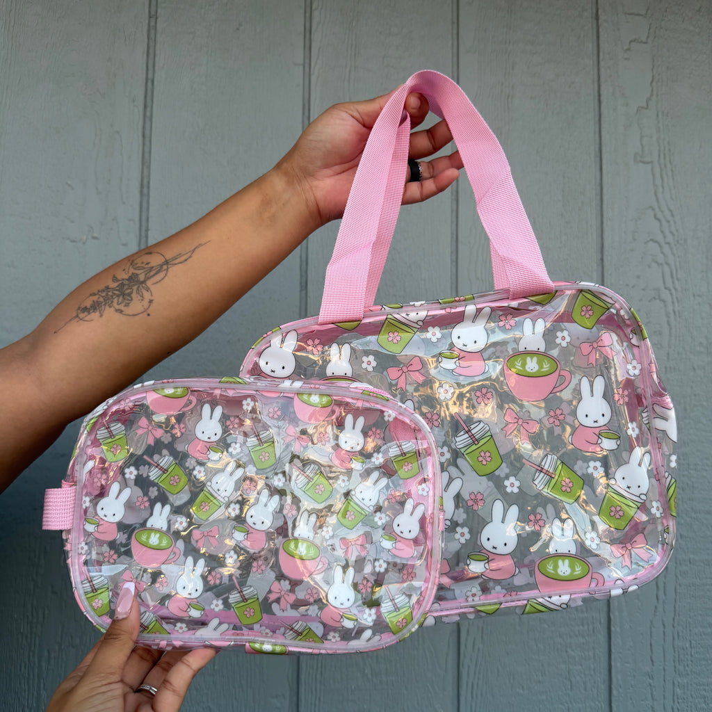*PREORDER Bunny x Matcha Clear Bags Small + Large with Straps (Pink)