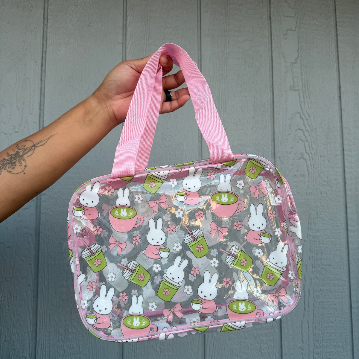 *PREORDER Bunny x Matcha Clear Bags Small + Large with Straps (Pink)