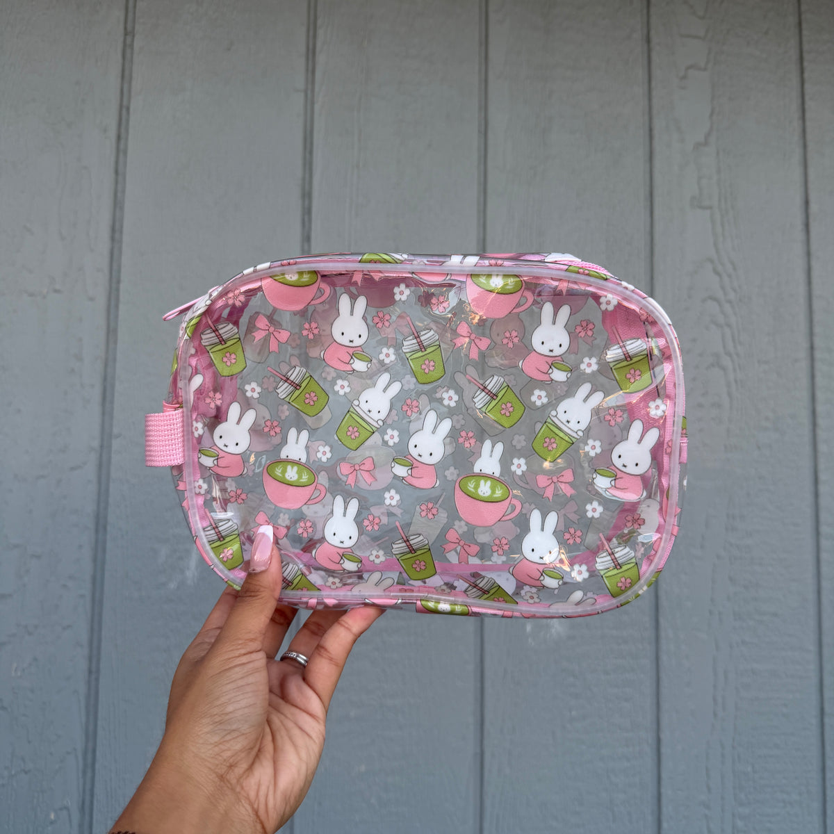 *PREORDER Bunny x Matcha Clear Bags Small + Large with Straps (Pink)