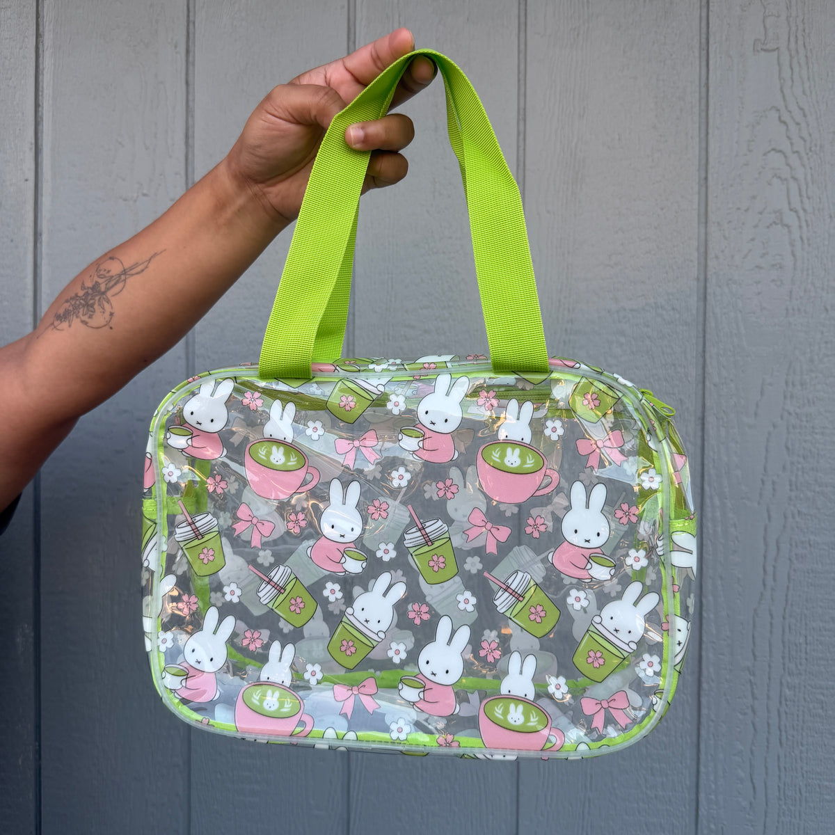 *PREORDER Bunny x Matcha Clear Bags Small + Large with Straps (Green)