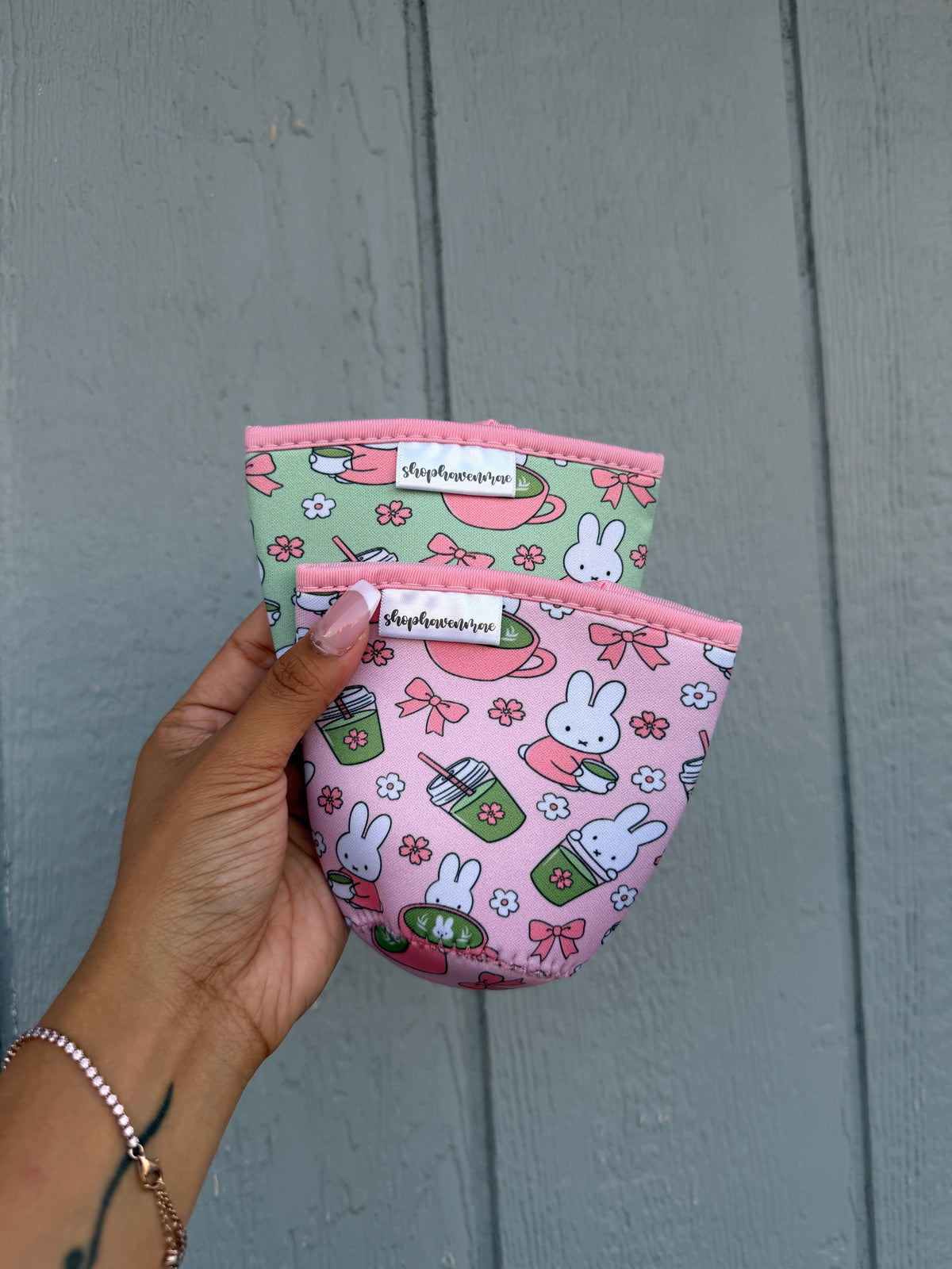 *PREORDER Bunny x Matcha Made With Neoprene Material Coffee Cozies Coffee Cozy Cup Sleeve( Pink or Green)