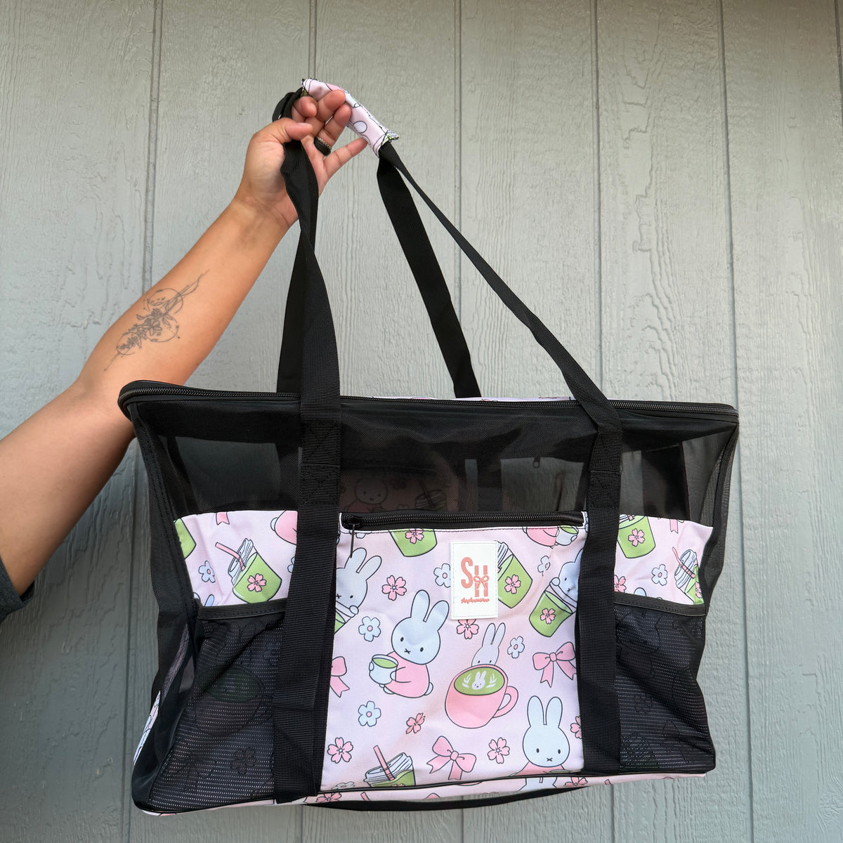 *PREORDER Bunny x Matcha Collapsible Beach Bag Tote (Pink)