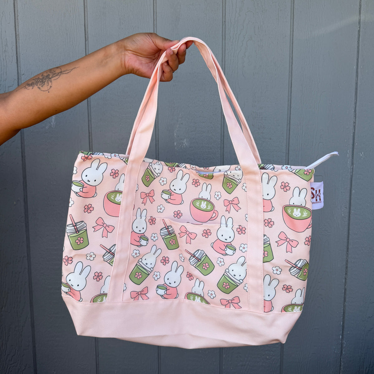 *PREORDER Bunny x Matcha Large Canvas Bag + Zipper (Pink)