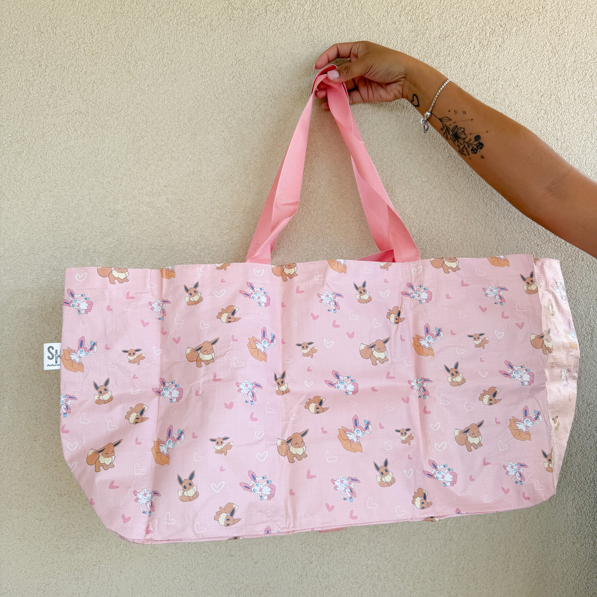 *Poke Monsters Pink Hearts Foldie Tote Bag