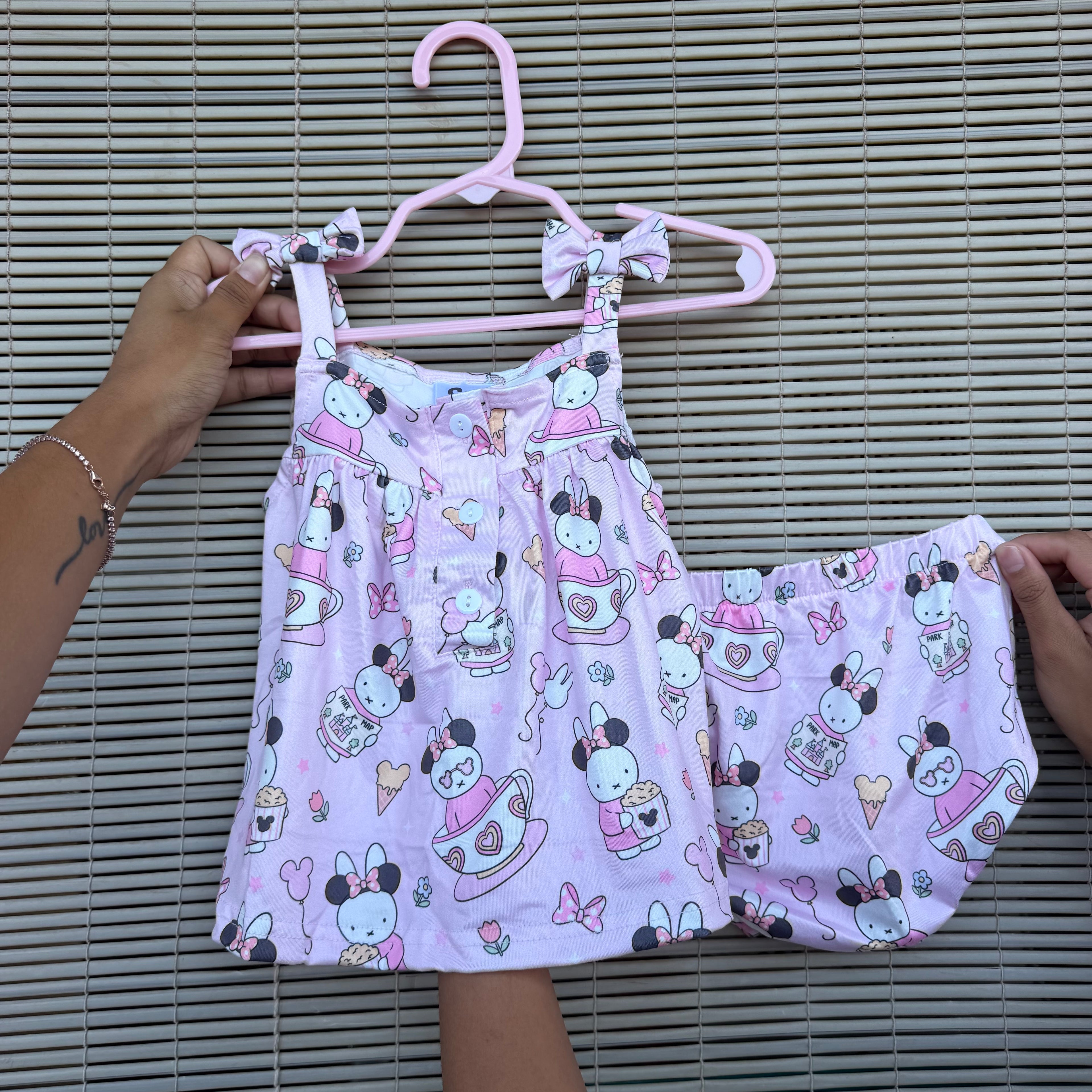 Pink Bunny at Magical Park 2 Piece Set Bow Tanktop + Bubble Shorts Milk Silk Baby Girl Clothes Shop Haven Mae Exclusive