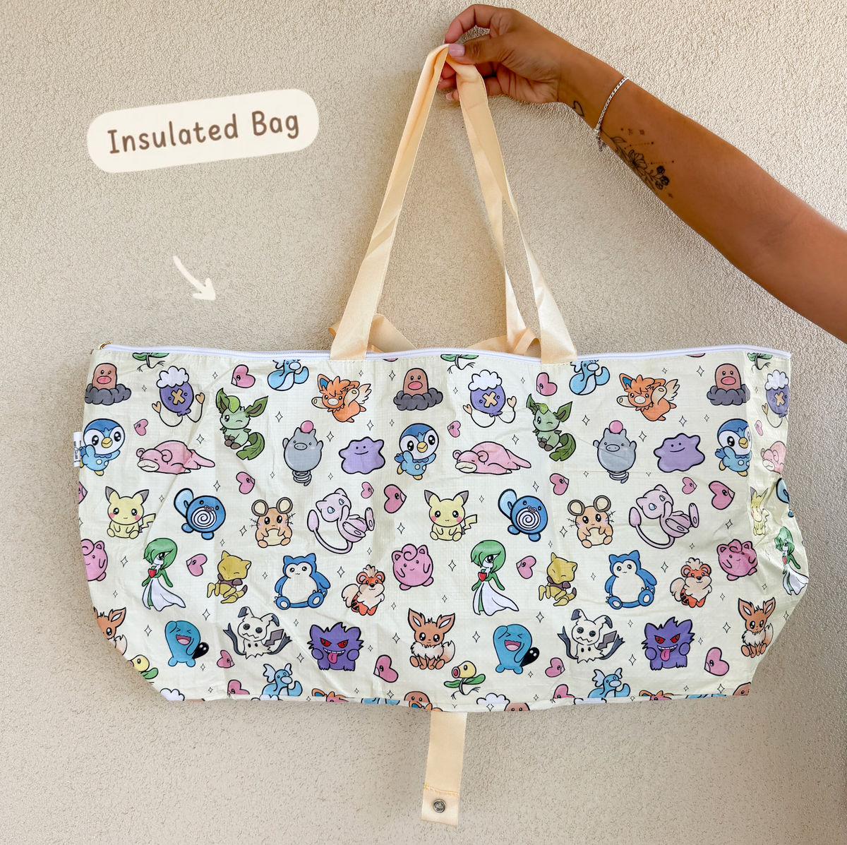 *Poke Monsters Cream Cutesy Foldie Insulated + Zipper Bag