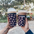 Black and Cream Daisy Flower Iced Cold Cup Sleeve Made With Neoprene Material Coffee Cozies Coffee Cozy Two Sizes