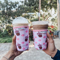 Retro Flower and Iced Coffee Iced Cold Cup Sleeve Made With Neoprene Material Coffee Cozies Coffee Cozy Two Sizes