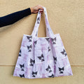 Purple Kawaii Character Bows Grid Reusable Folding Bag