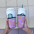 Pink Puakenikeni Iced Cold Cup Sleeve Made With Neoprene Material Coffee Cozies Coffee Cozy Two Sizes