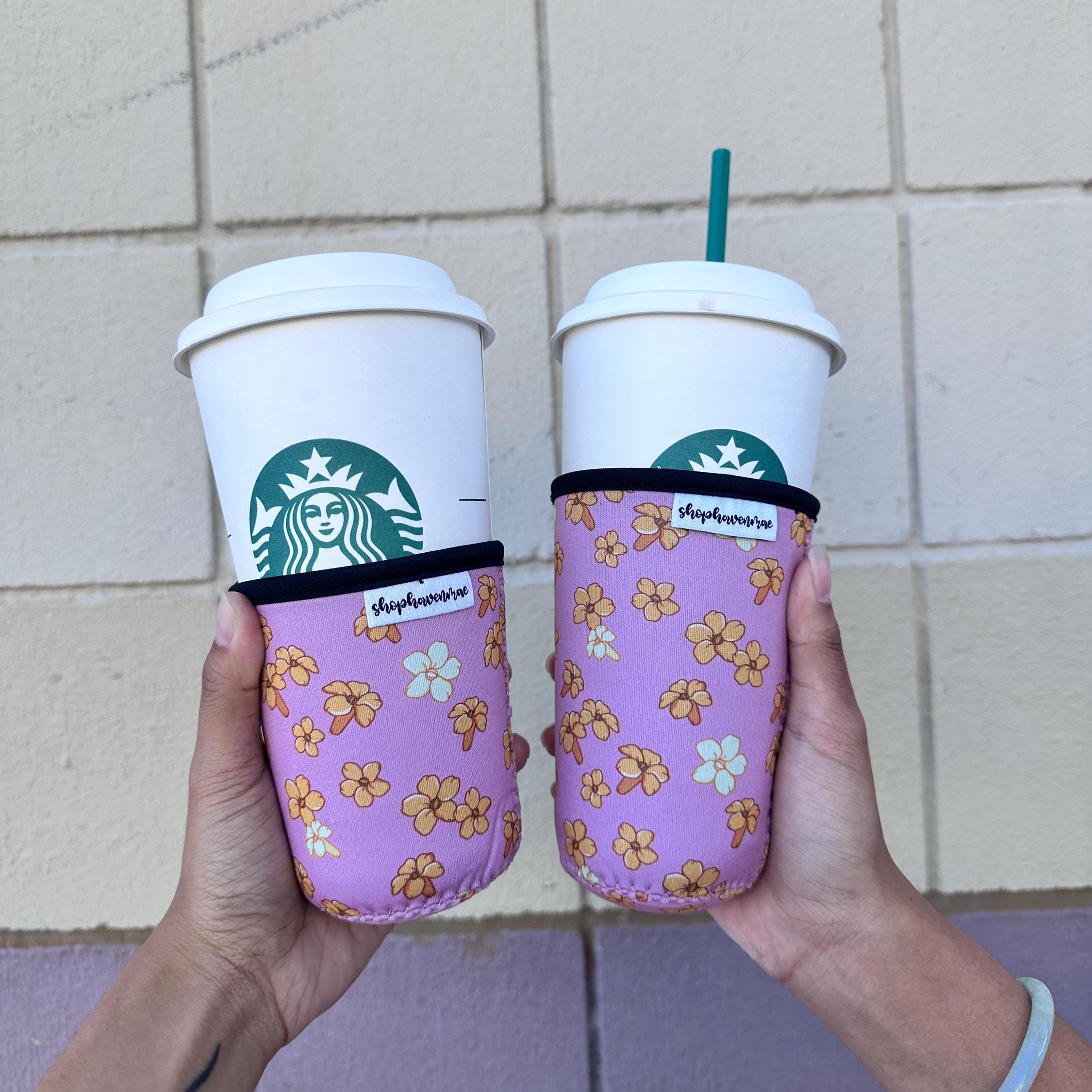 Pink Puakenikeni Iced Cold Cup Sleeve Made With Neoprene Material Coffee Cozies Coffee Cozy Two Sizes