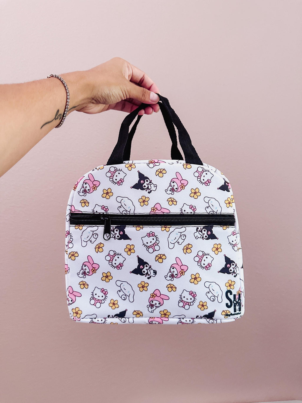Kawaii Friends White/Black Puakenikeni Insulated Lunch Bags Shoulder Strap Style | Shop Haven Mae Exclusive Item