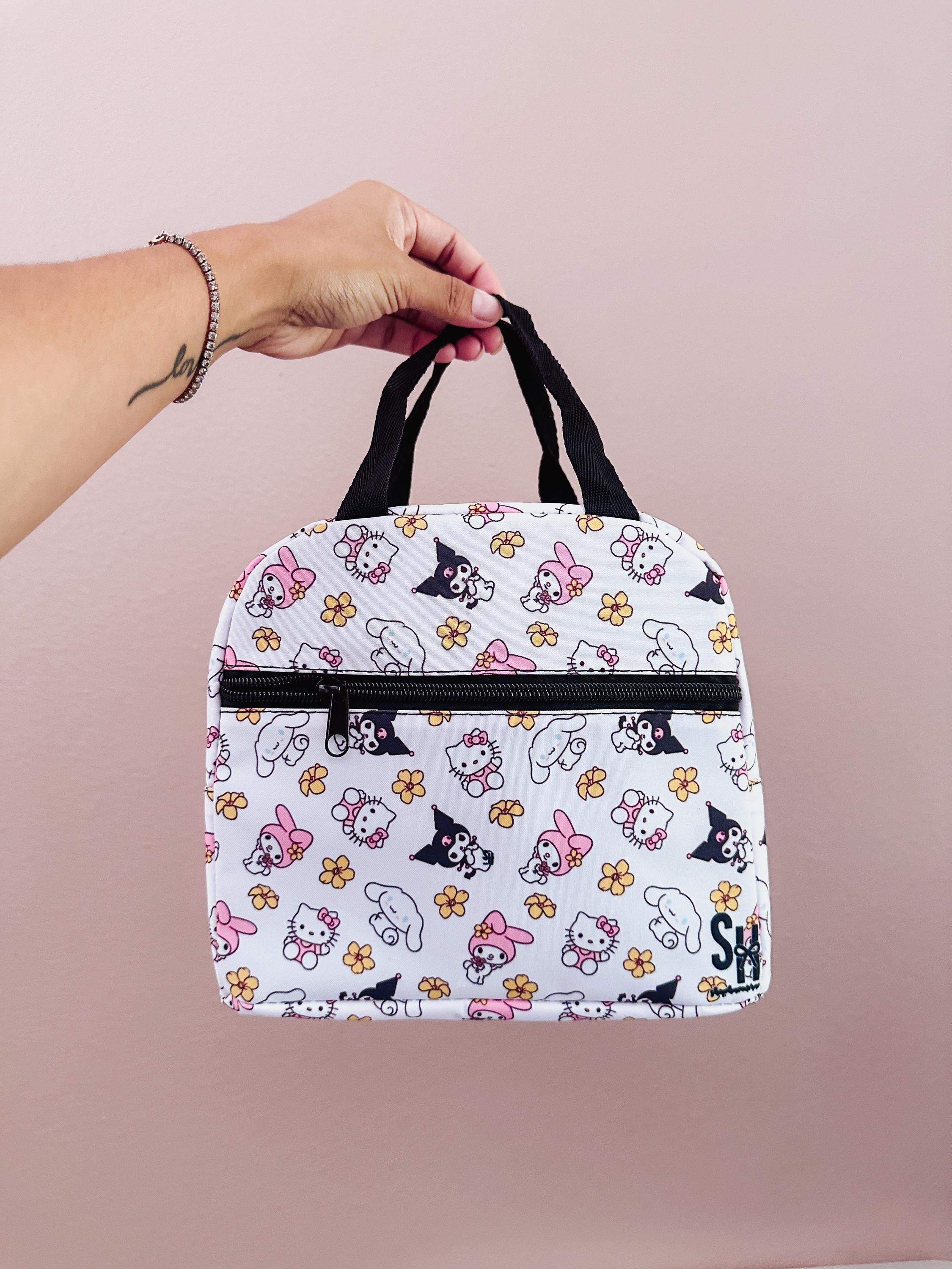 Kawaii Friends White/Black Puakenikeni Insulated Lunch Bags Shoulder Strap Style | Shop Haven Mae Exclusive Item