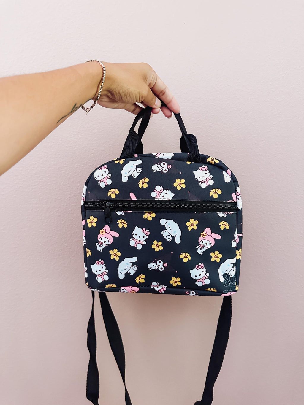 Kawaii Friends White/Black Puakenikeni Insulated Lunch Bags Shoulder Strap Style | Shop Haven Mae Exclusive Item