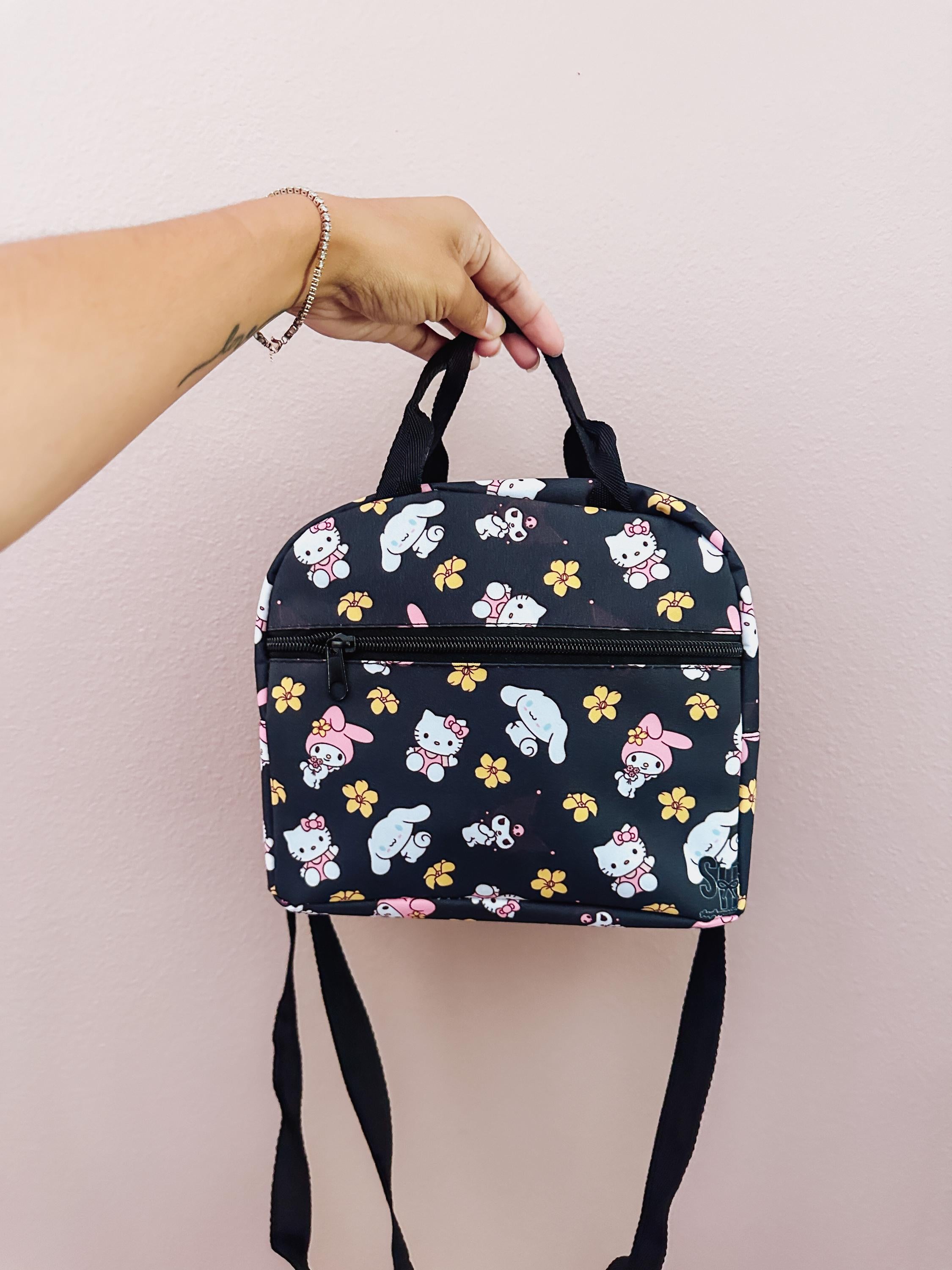 Kawaii Friends White/Black Puakenikeni Insulated Lunch Bags Shoulder Strap Style | Shop Haven Mae Exclusive Item