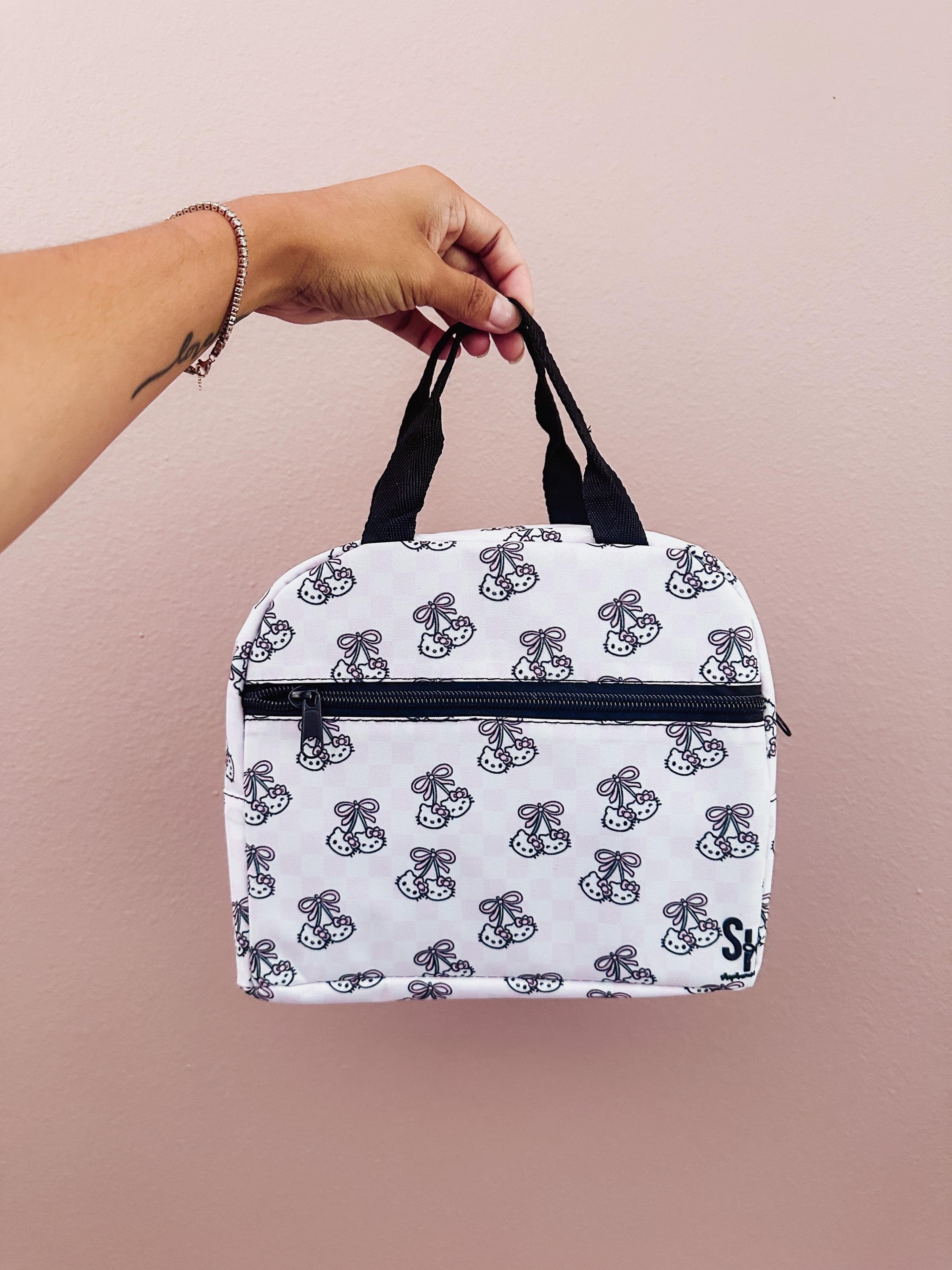 Kawaii Kitty Character Bow Cherry Insulated Lunch Bags Shoulder Strap Style | Shop Haven Mae Exclusive Item