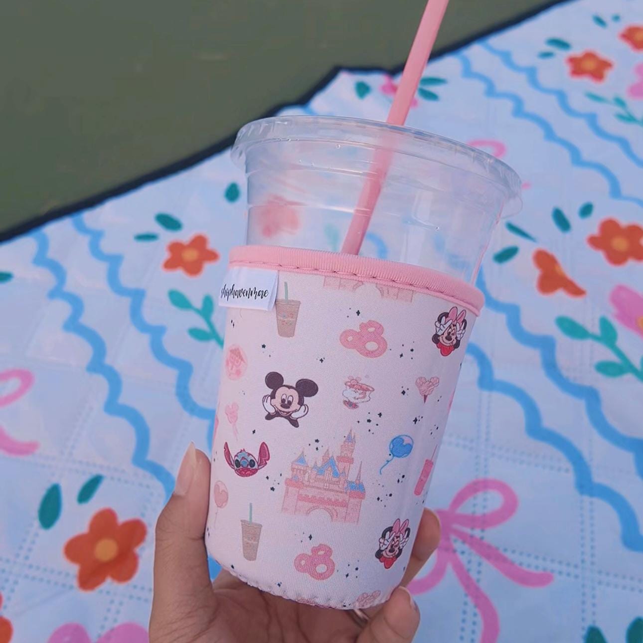 Pink Magical Peace Sign Iced Cold Cup Sleeve Made With Neoprene Material Coffee Cozies Coffee Cozy
