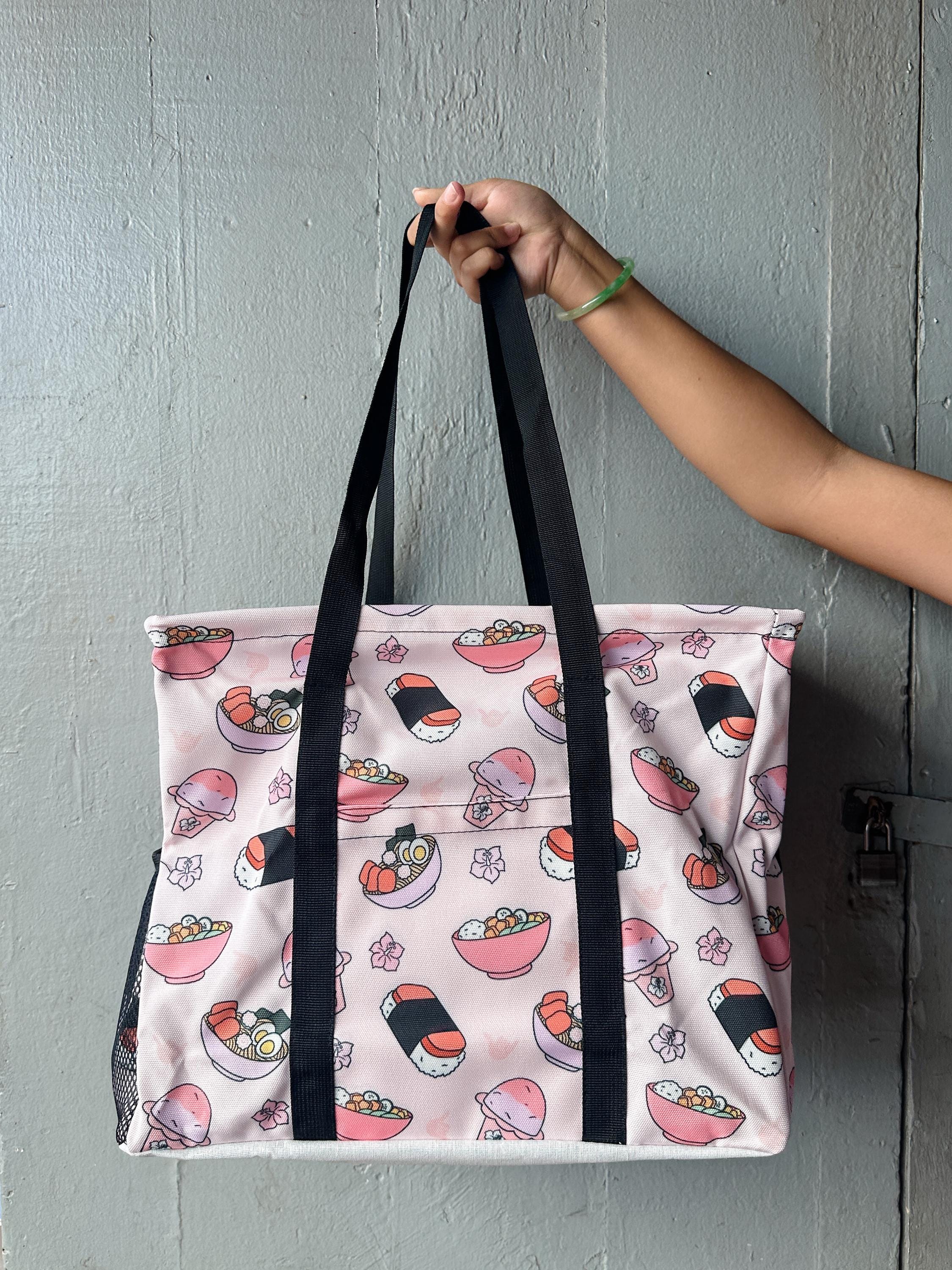 Foodie Pink 2.0 Local Spam Musubi , Saimin, Poke Bowl, Shaka Mini Carry All Tote