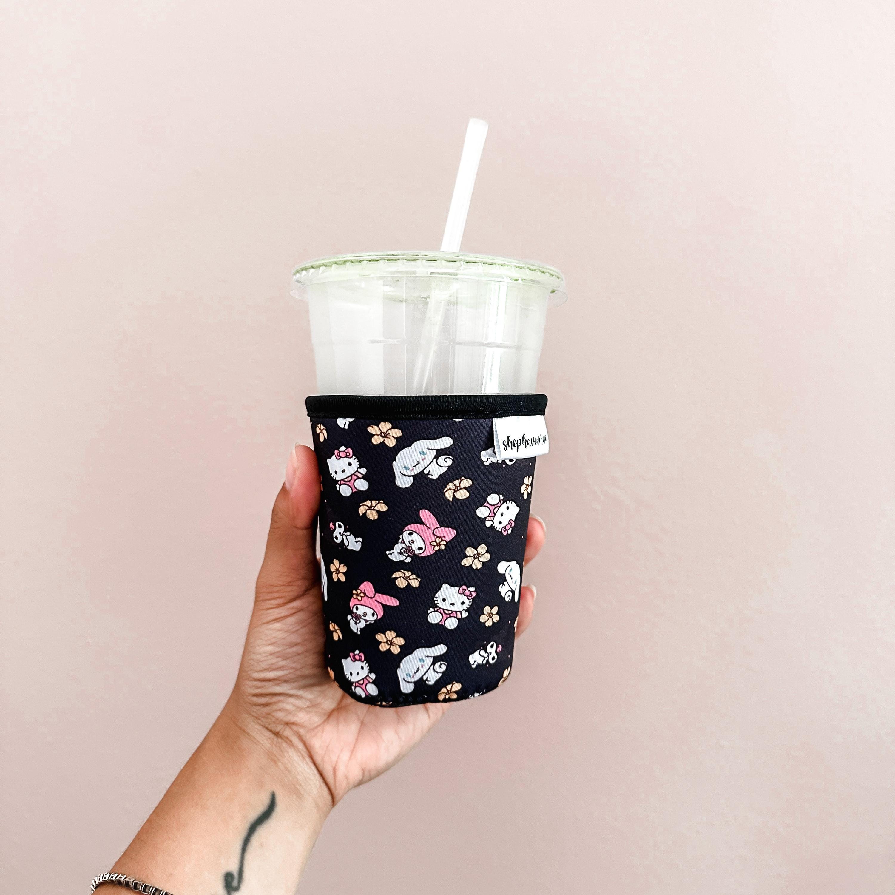 Kawaii Friends Black Puakenikeni Cold Cup Sleeve Made With Neoprene Material Coffee Cozies Coffee Cozy Two Sizes
