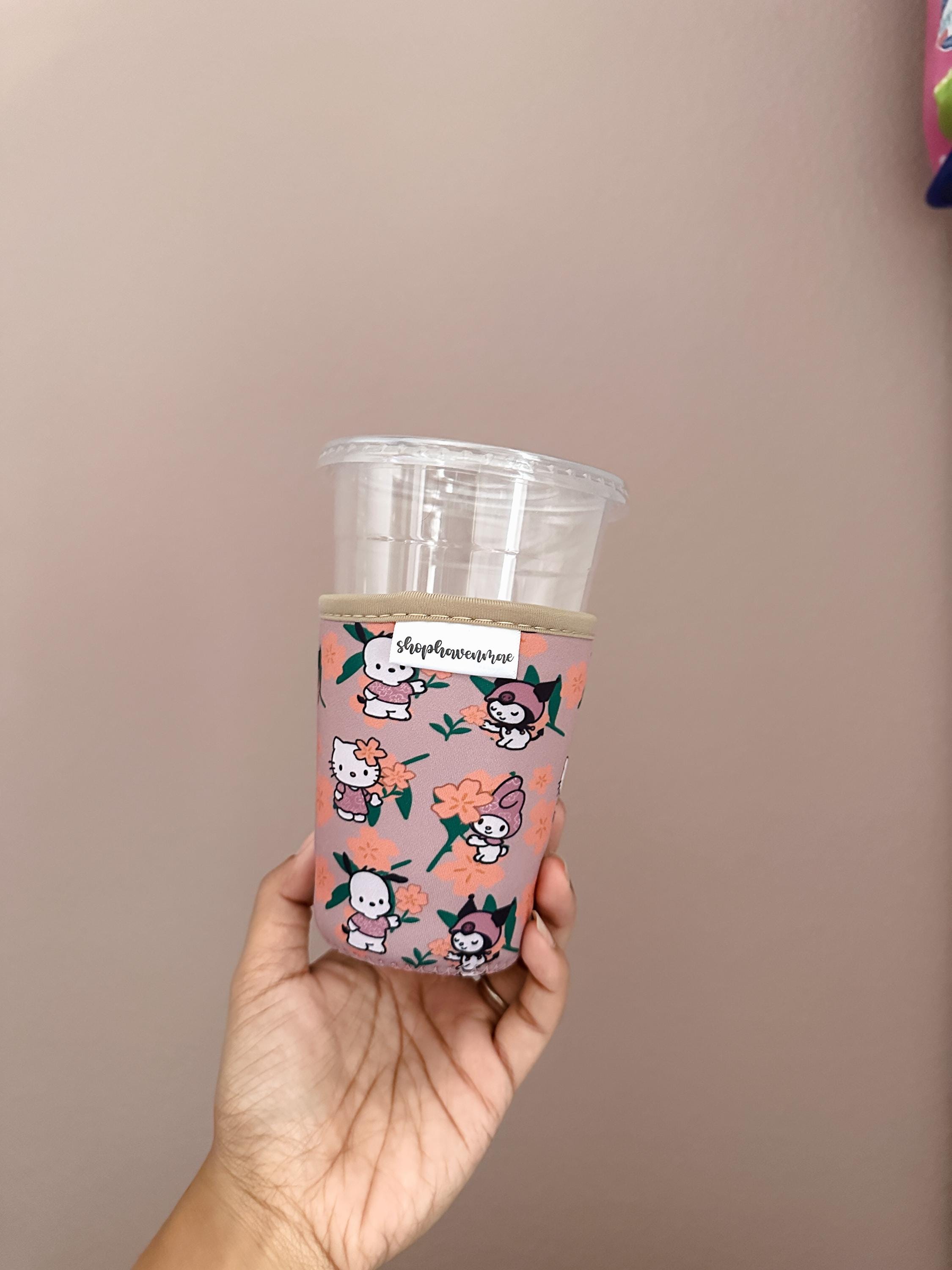 Dusty Rose Floral Kawaii & Friends Made With Neoprene Material Coffee Cozies Coffee Cozy Cup Sleeve