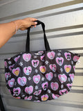 Black Heart Lace Kawaii Market Tote Bag Reusable Grocery Folding Bags