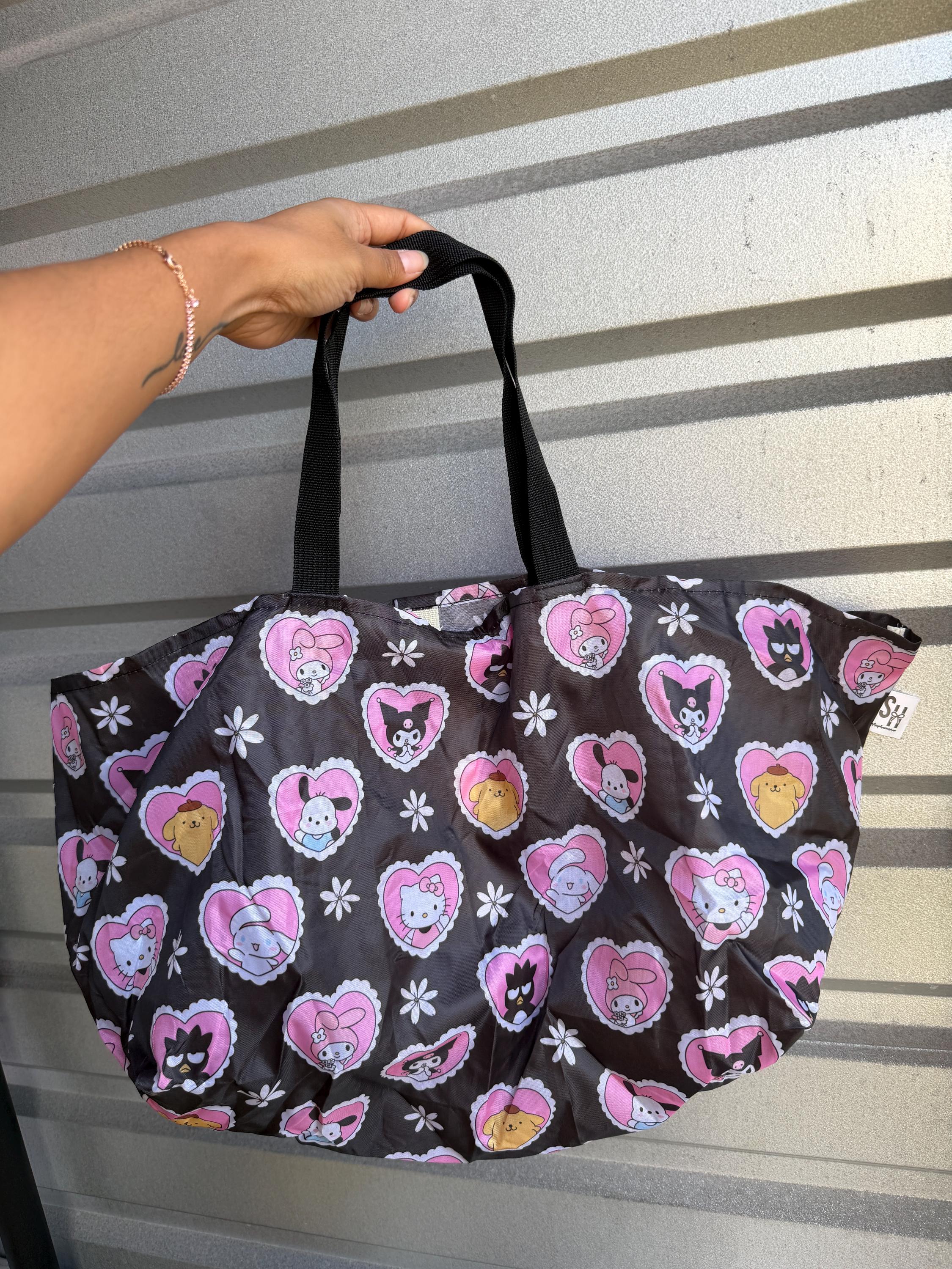 Black Heart Lace Kawaii Market Tote Bag Reusable Grocery Folding Bags