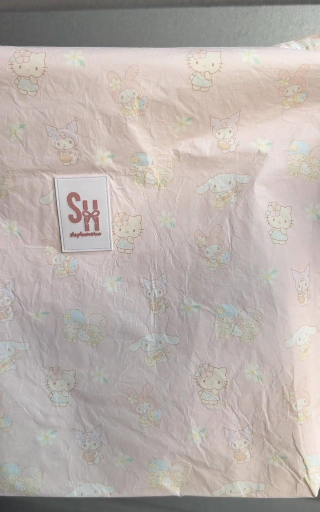 Cream/Pink with Reversible Dark Gray Kawaii Friends x Hawaii Tote Bag Tyvek Waterproof Splash Bag by Shop Haven Mae