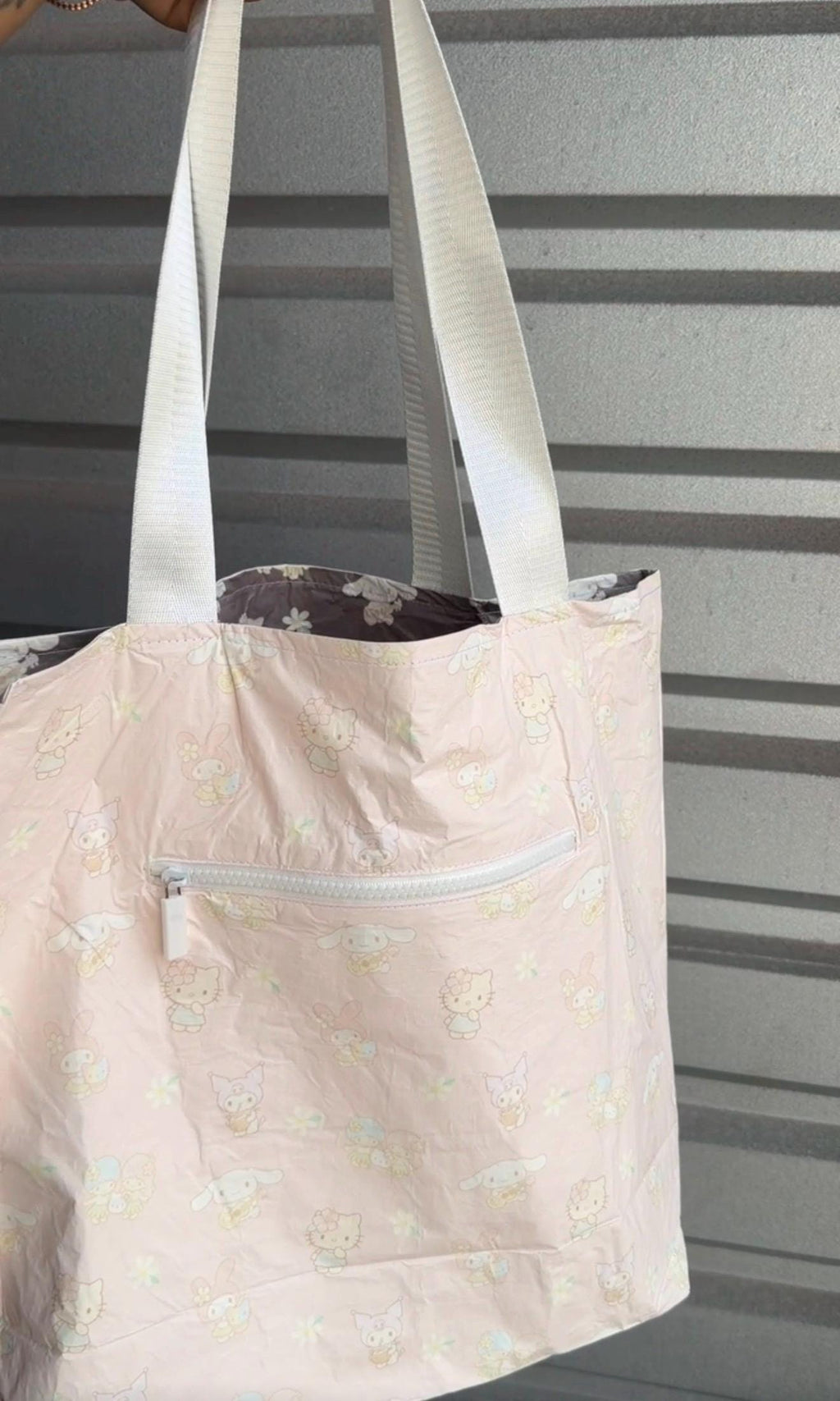 Cream/Pink with Reversible Dark Gray Kawaii Friends x Hawaii Tote Bag Tyvek Waterproof Splash Bag by Shop Haven Mae