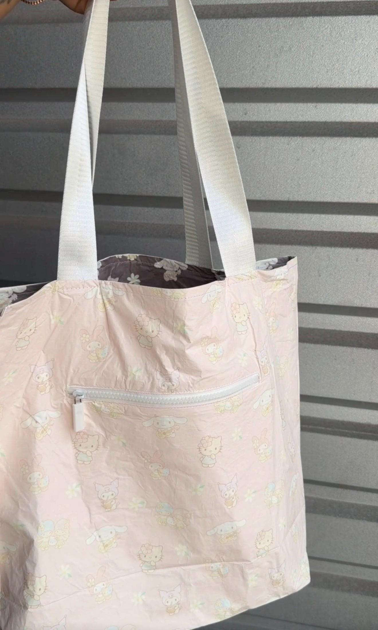 Cream/Pink with Reversible Dark Gray Kawaii Friends x Hawaii Tote Bag Tyvek Waterproof Splash Bag by Shop Haven Mae