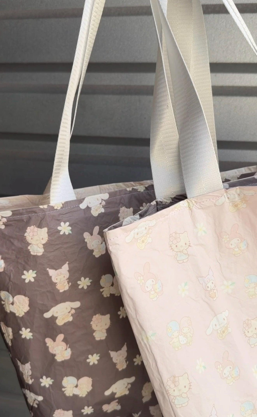 Cream/Pink with Reversible Dark Gray Kawaii Friends x Hawaii Tote Bag Tyvek Waterproof Splash Bag by Shop Haven Mae