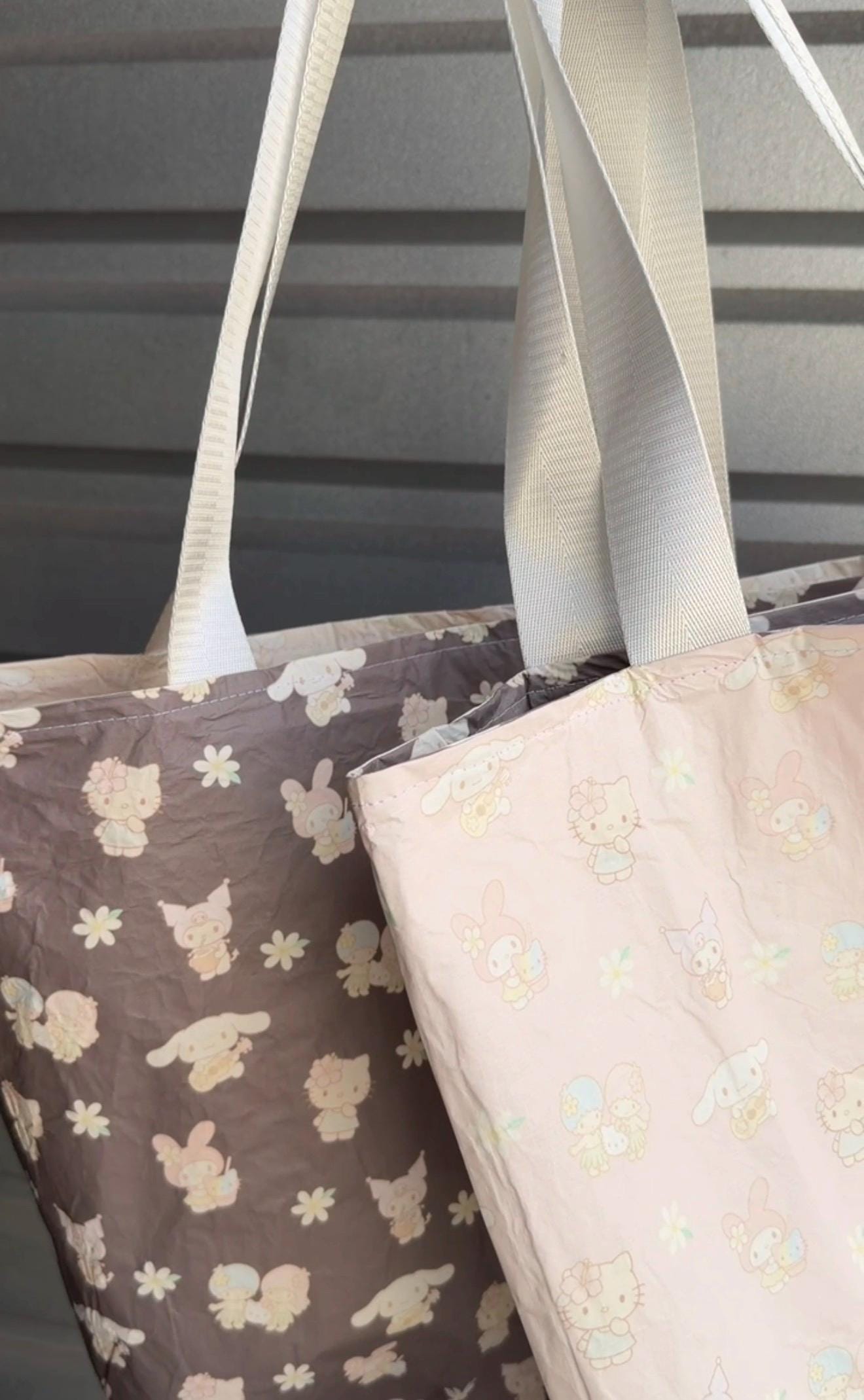 Cream/Pink with Reversible Dark Gray Kawaii Friends x Hawaii Tote Bag Tyvek Waterproof Splash Bag by Shop Haven Mae