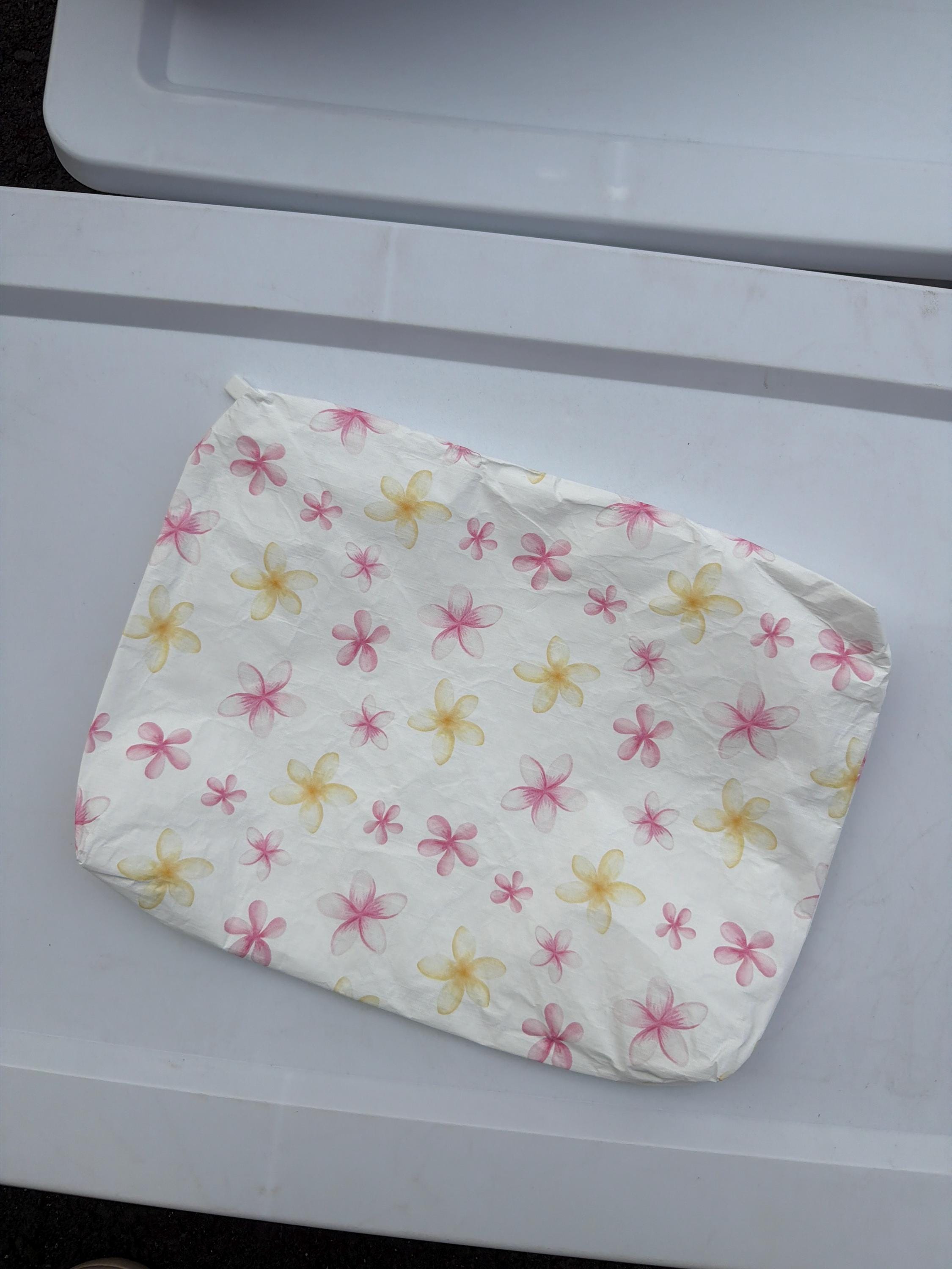 Large Pouch Pink + Yellow Plumeria Tyvek Waterproof Splash Pouch by Shop Haven Mae