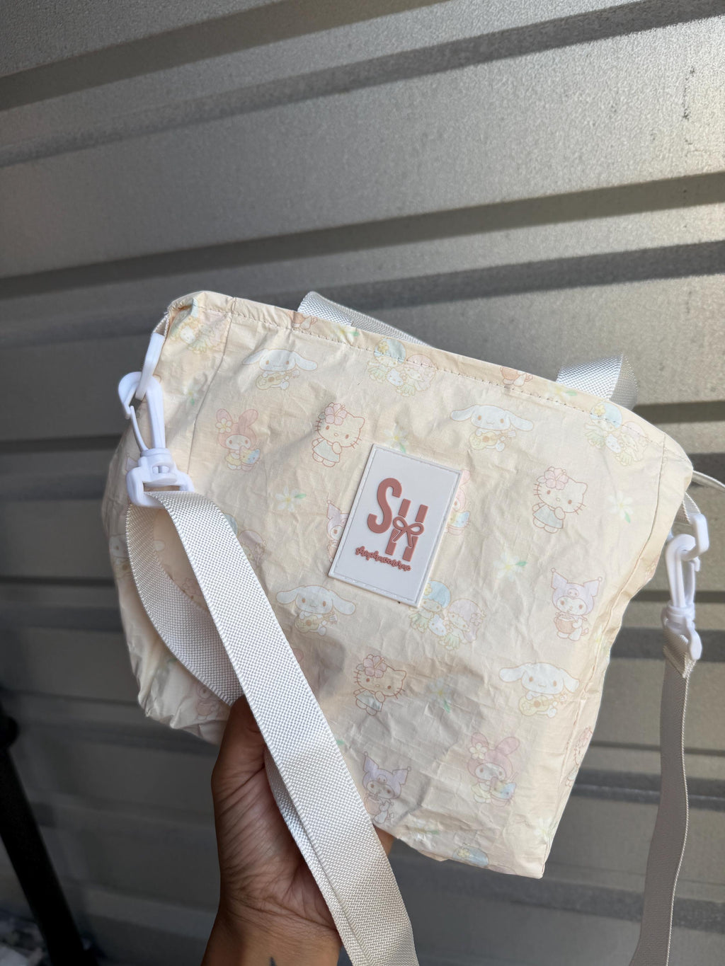 Cream/Pink Kawaii Friends x Hawaii Bag with Long Shoulder Strap Tyvek Waterproof Splash Bag by Shop Haven Mae