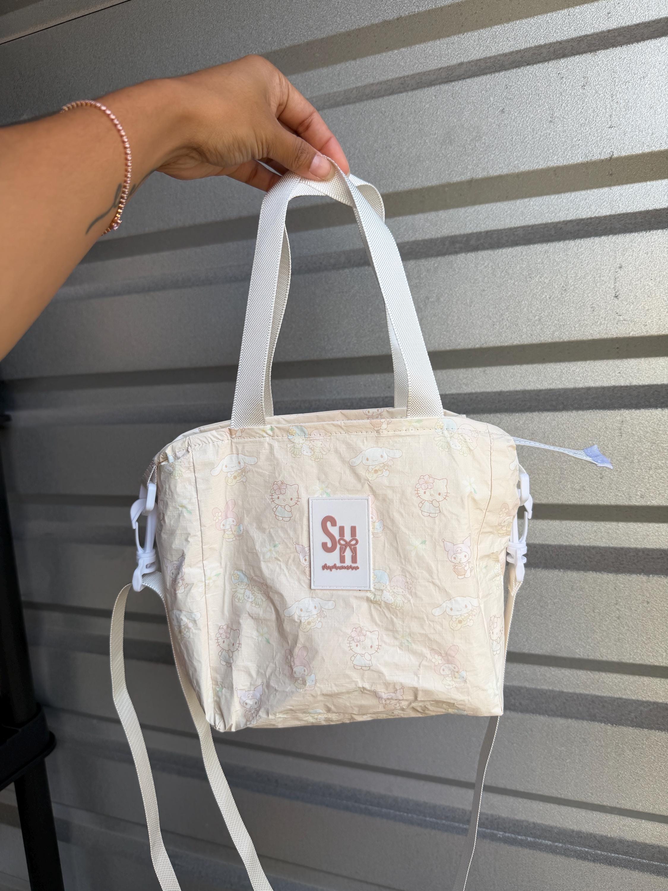 Cream/Pink Kawaii Friends x Hawaii Bag with Long Shoulder Strap Tyvek Waterproof Splash Bag by Shop Haven Mae