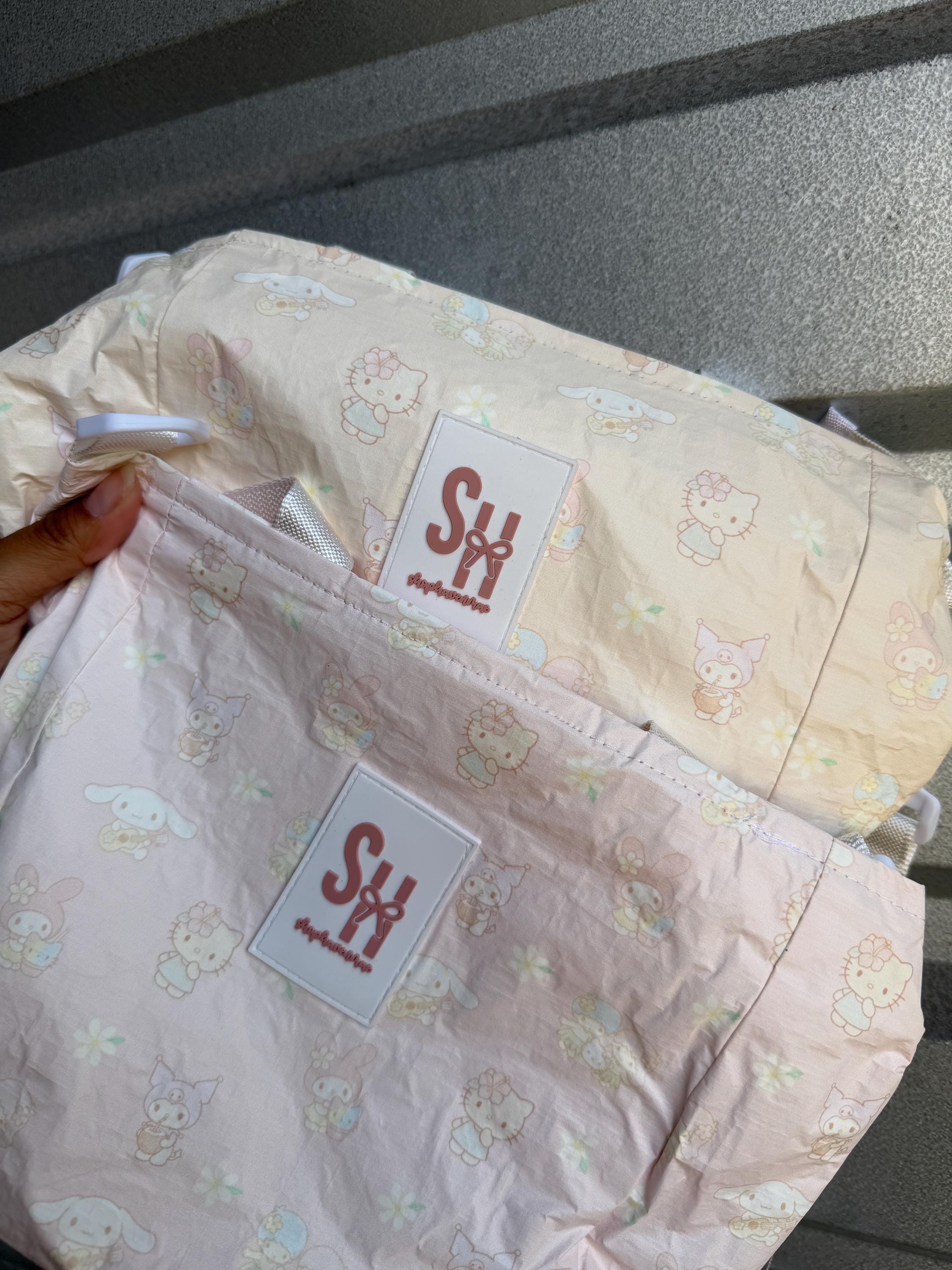 Cream/Pink Kawaii Friends x Hawaii Bag with Long Shoulder Strap Tyvek Waterproof Splash Bag by Shop Haven Mae