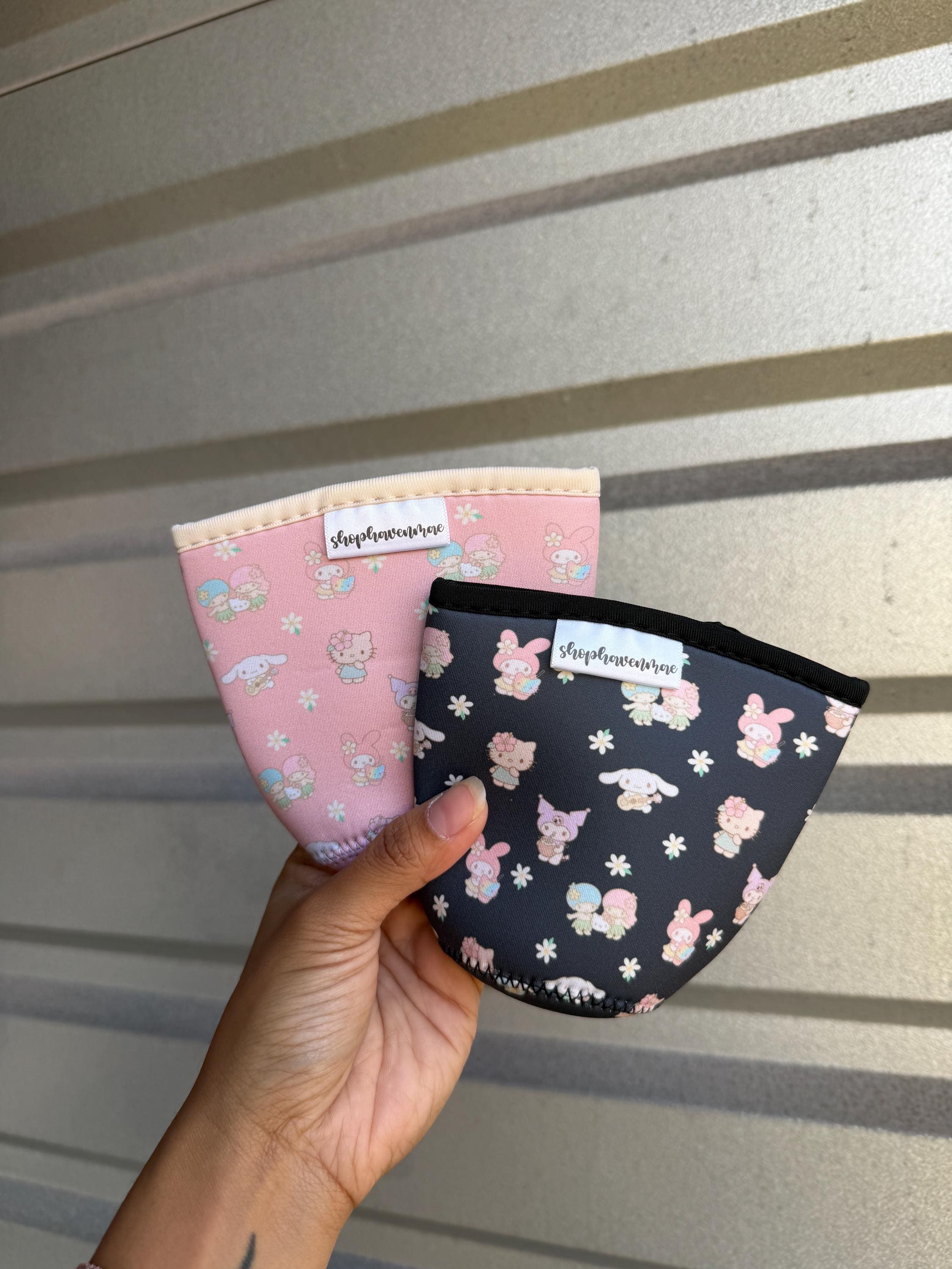 Kawaii Friends Girls x Hawaii Black or Pink Made With Neoprene Material Coffee Cozies Coffee Cozy Cup Sleeve
