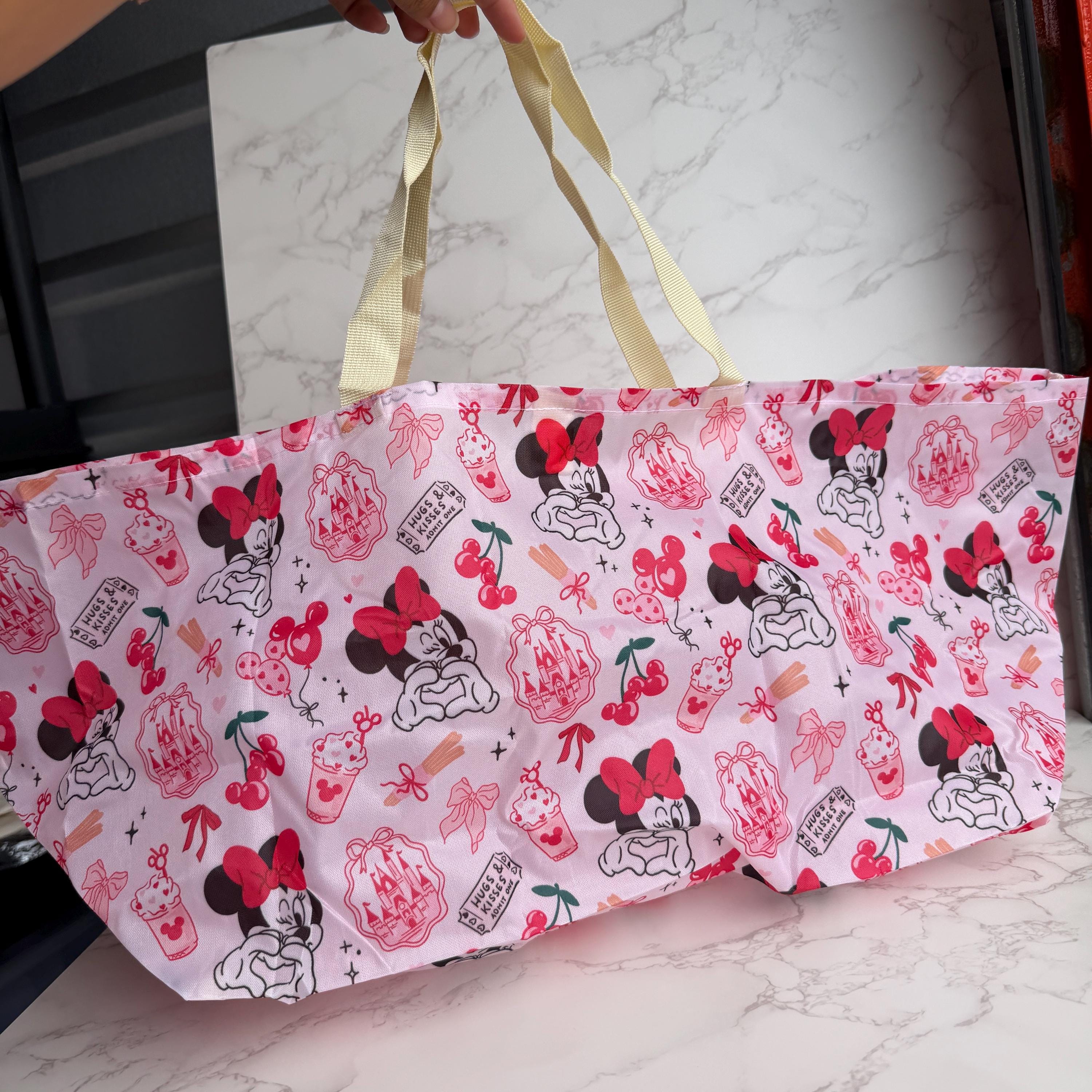 Red Magical Mouse Bows Market Tote Bag Reusable Grocery Folding Bags