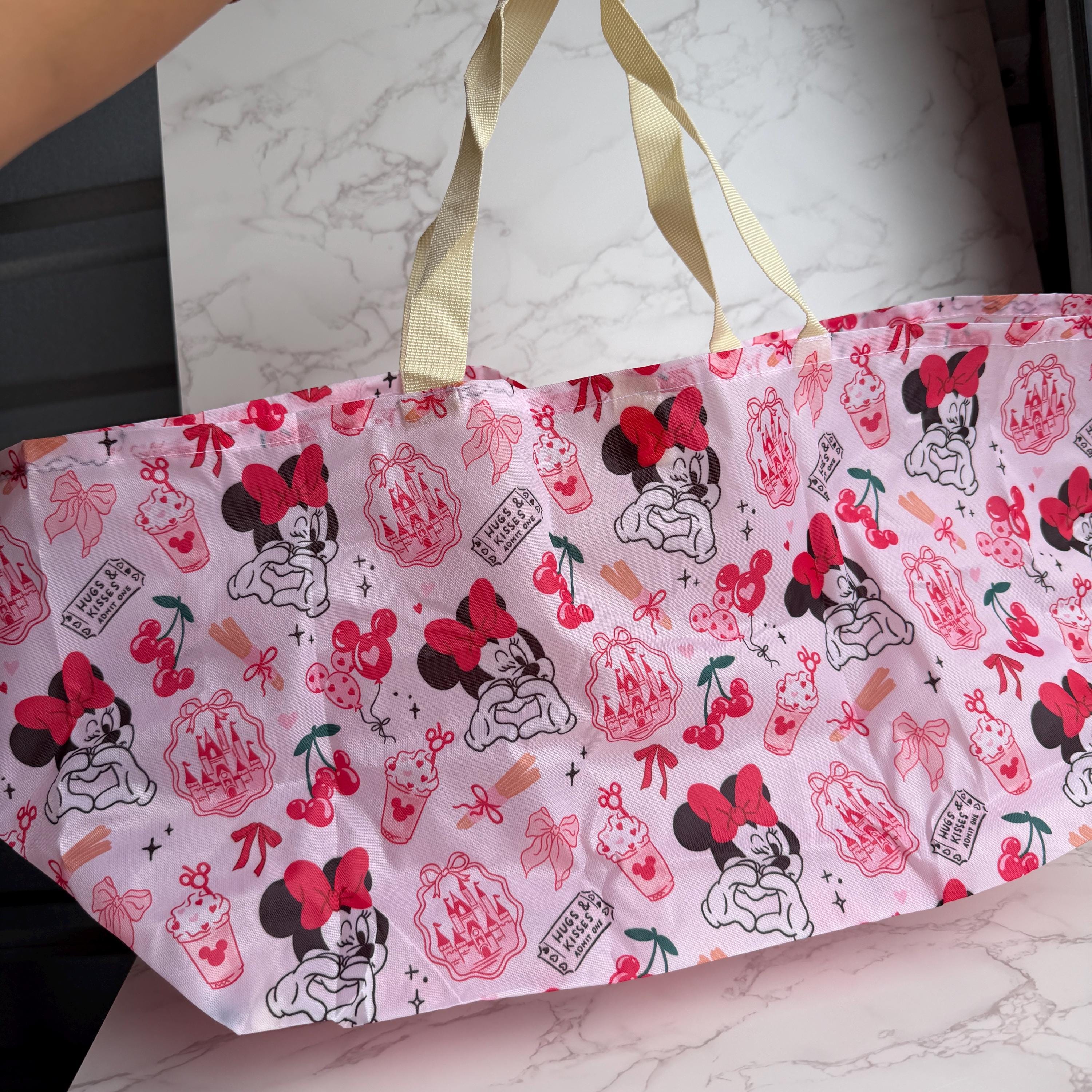 Red Magical Mouse Bows Market Tote Bag Reusable Grocery Folding Bags