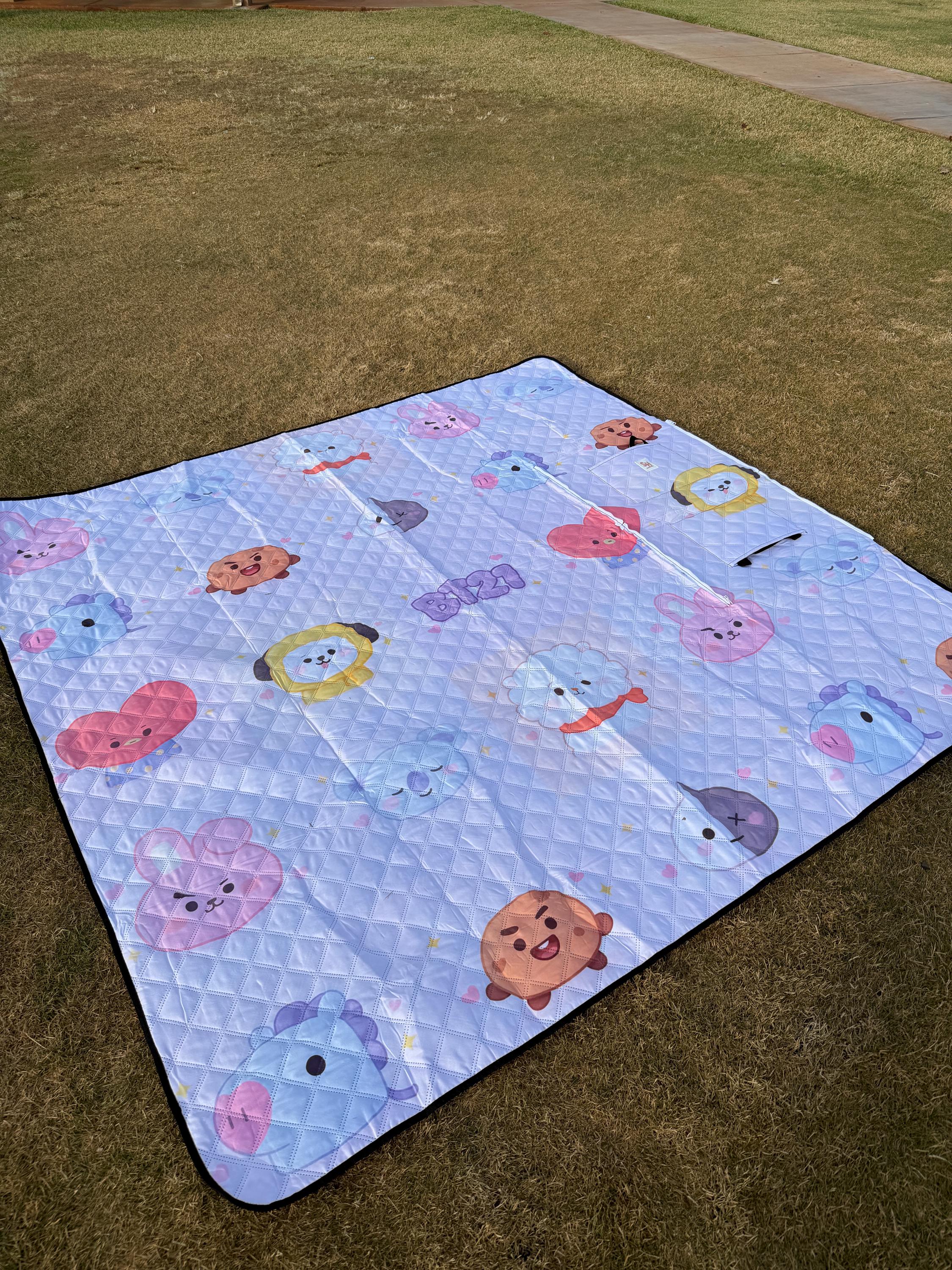 Kawaii KPOP Characters Picnic Blanket Mat with Carrying Straps By Shop Haven Mae