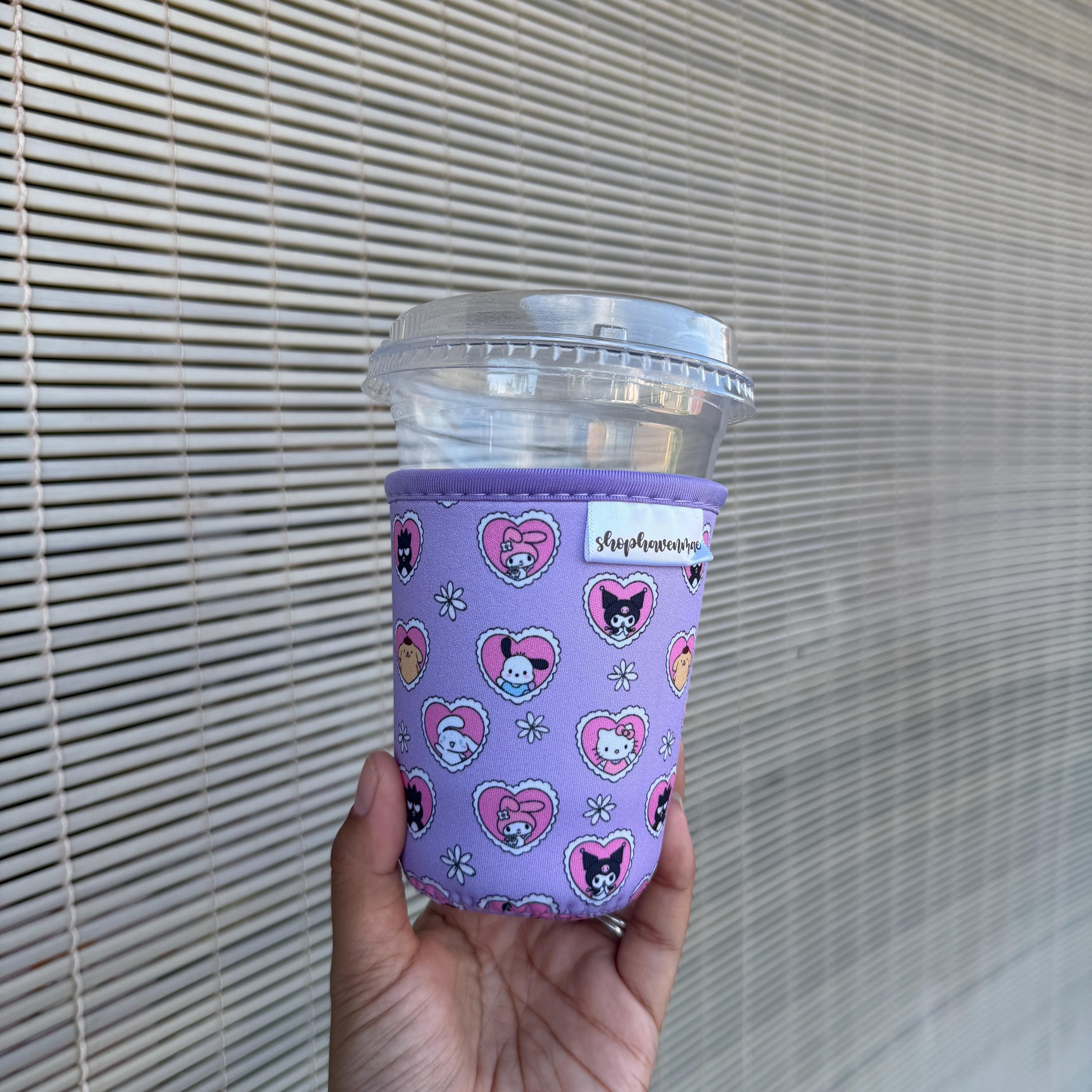 Kawaii Friends Purple Heart Lace Made With Neoprene Material Coffee Cozies Coffee Cozy Cup Sleeve