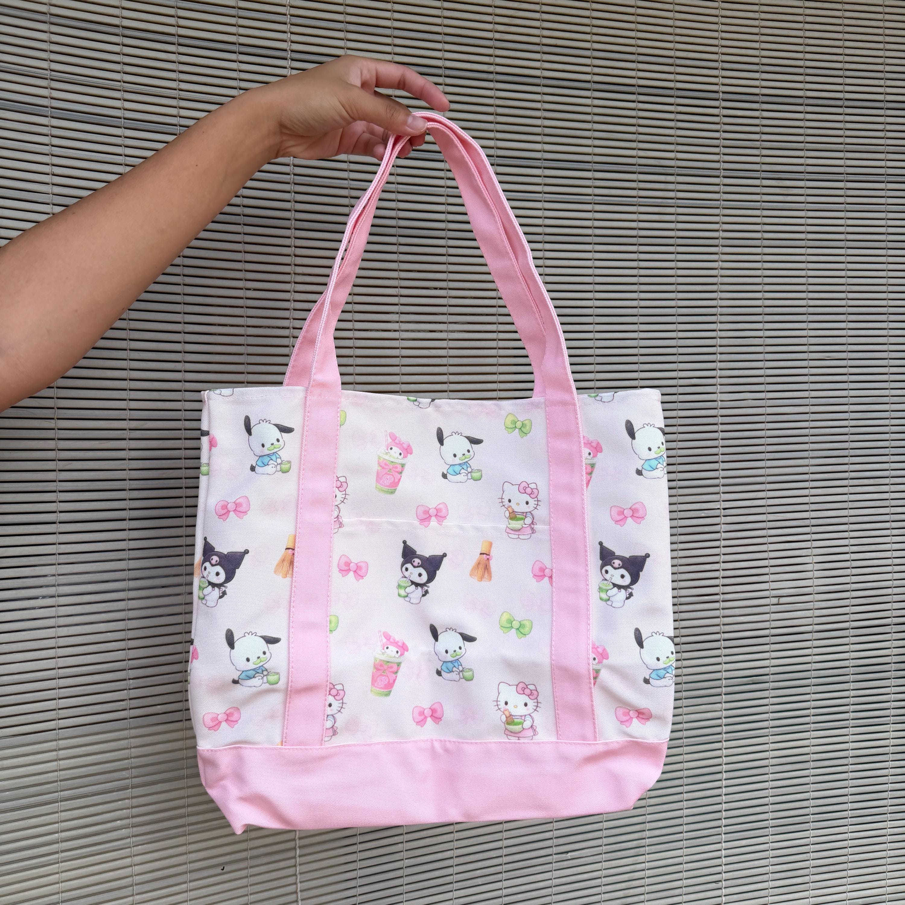 Matcha x Kawaii Friends Sippin Pretty Collab Print Canvas Tote Bag Shop Haven Mae