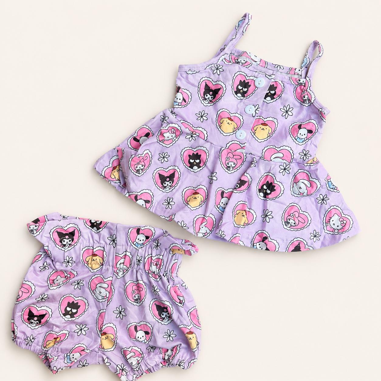 Purple Kawaii Friends Heart Lace 2 Piece Set Tanktop + Bubble Shorts Milk Silk Baby Girl Clothes Shop Haven Mae Exclusive