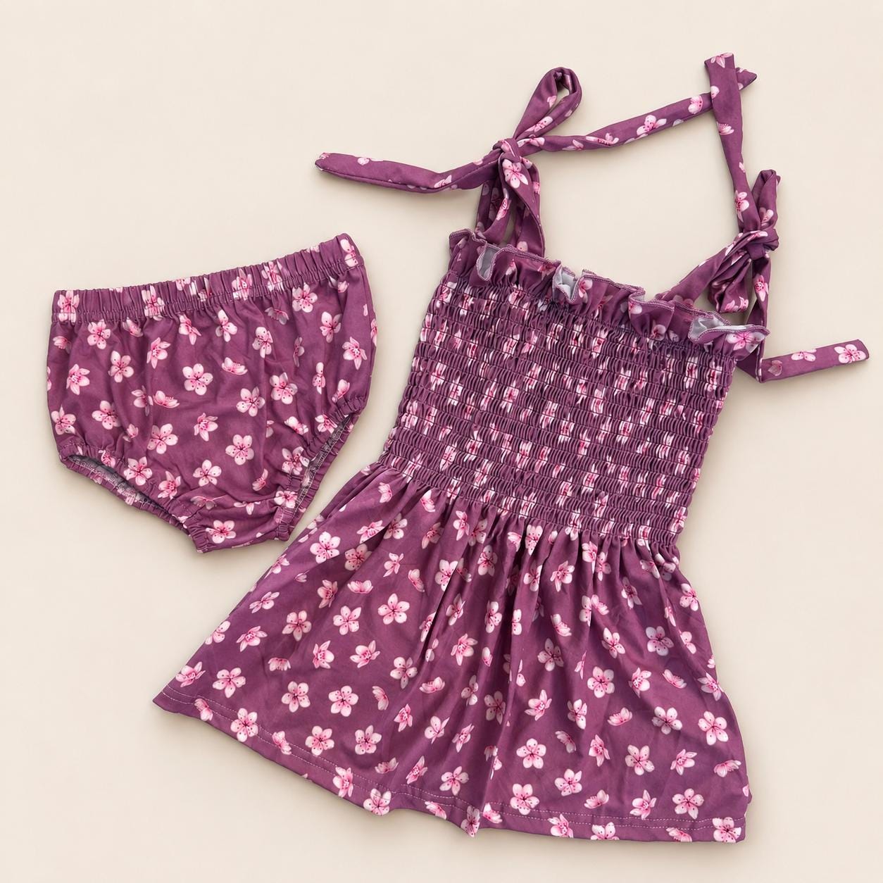Purple Orchids 2 Piece Self Tie Set Tanktop + Diaper  Shorts Milk Silk Baby Girl Clothes Shop Haven Mae Exclusive